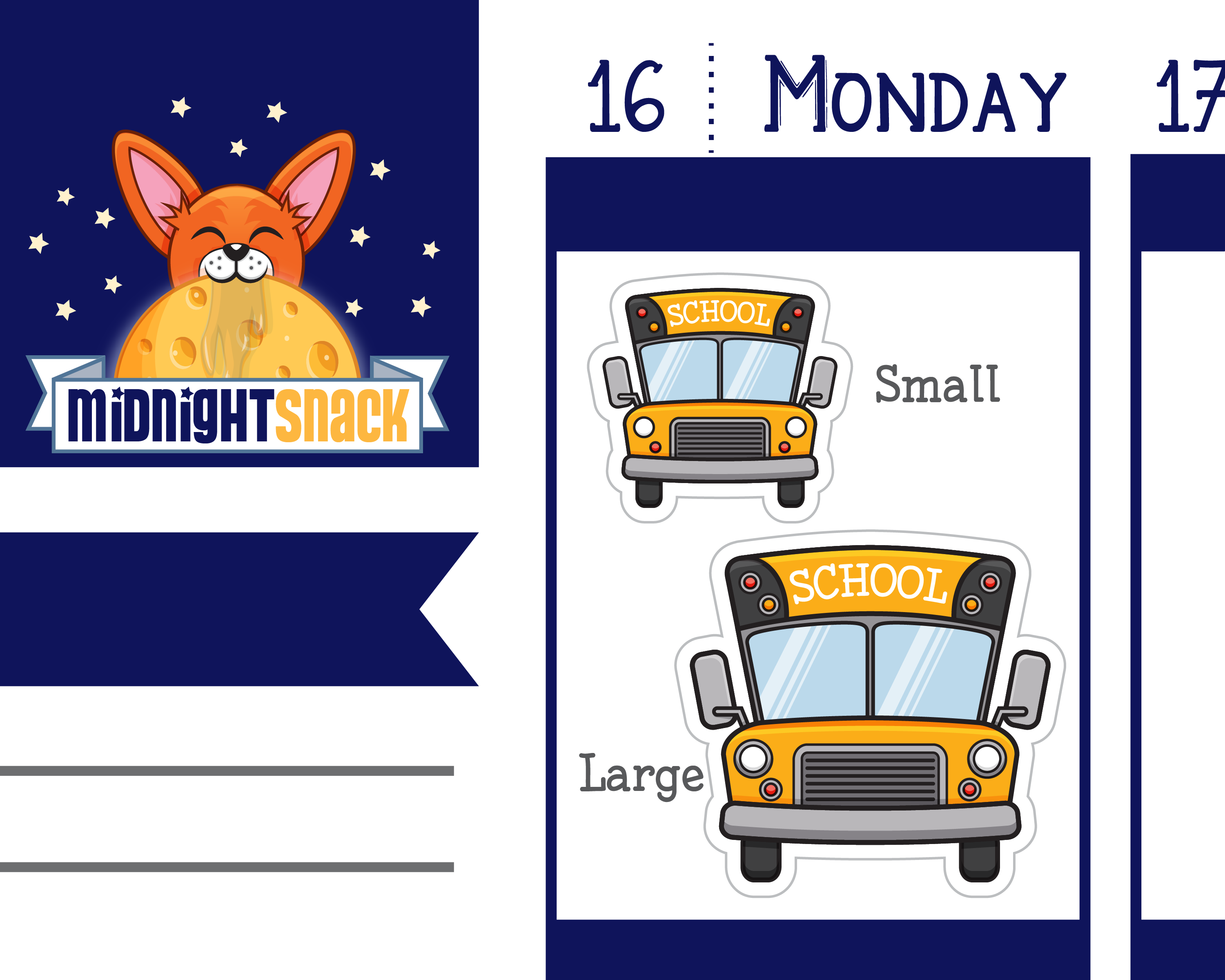 Yellow School Bus Icon: Back to School Planner Stickers Midnight Snack Planner
