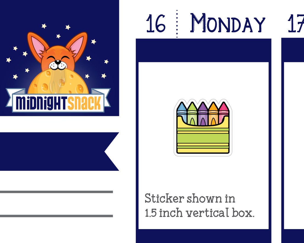 Box of Crayons Icon:  Kindergarten Planner Stickers Midnight Snack Planner
