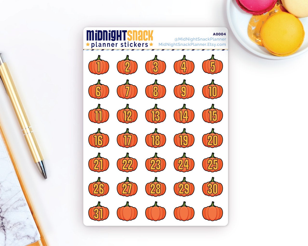 Pumpkin Icon Planner Stickers: Halloween or October Date Covers Midnight Snack Planner