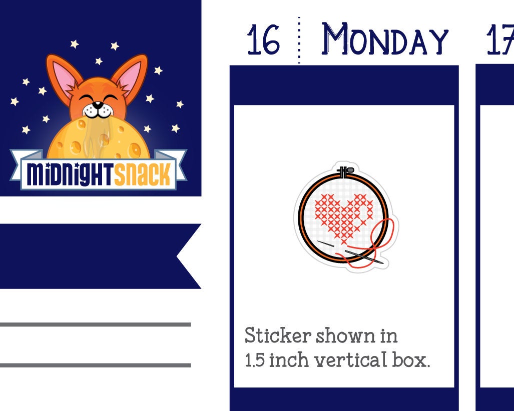 Cross Stitch Or Embroidery Hoop Icon: Craft Planner Stickers Midnight Snack Planner