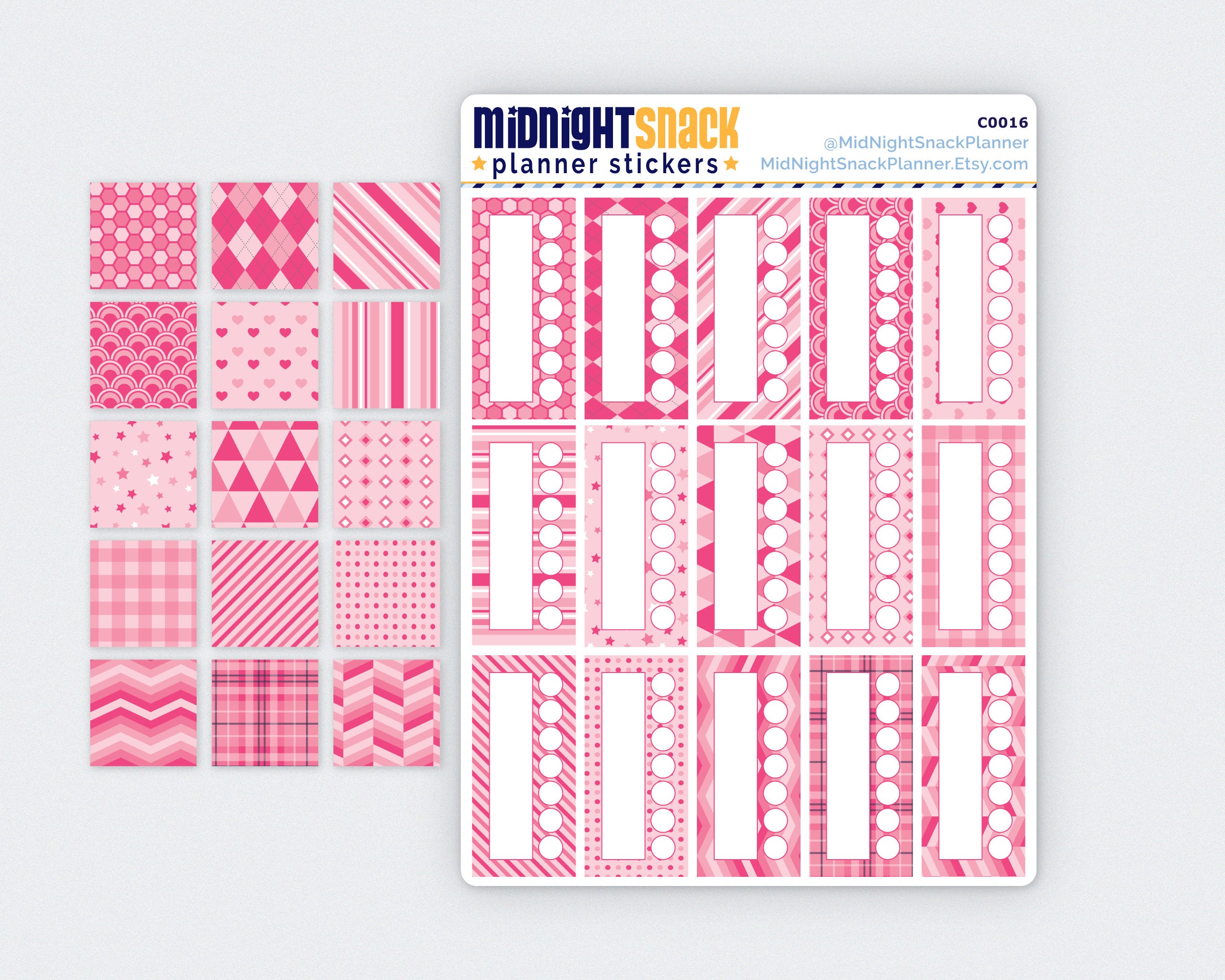 Pink Patterned Habit Tracker Planner Stickers Midnight Snack Planner