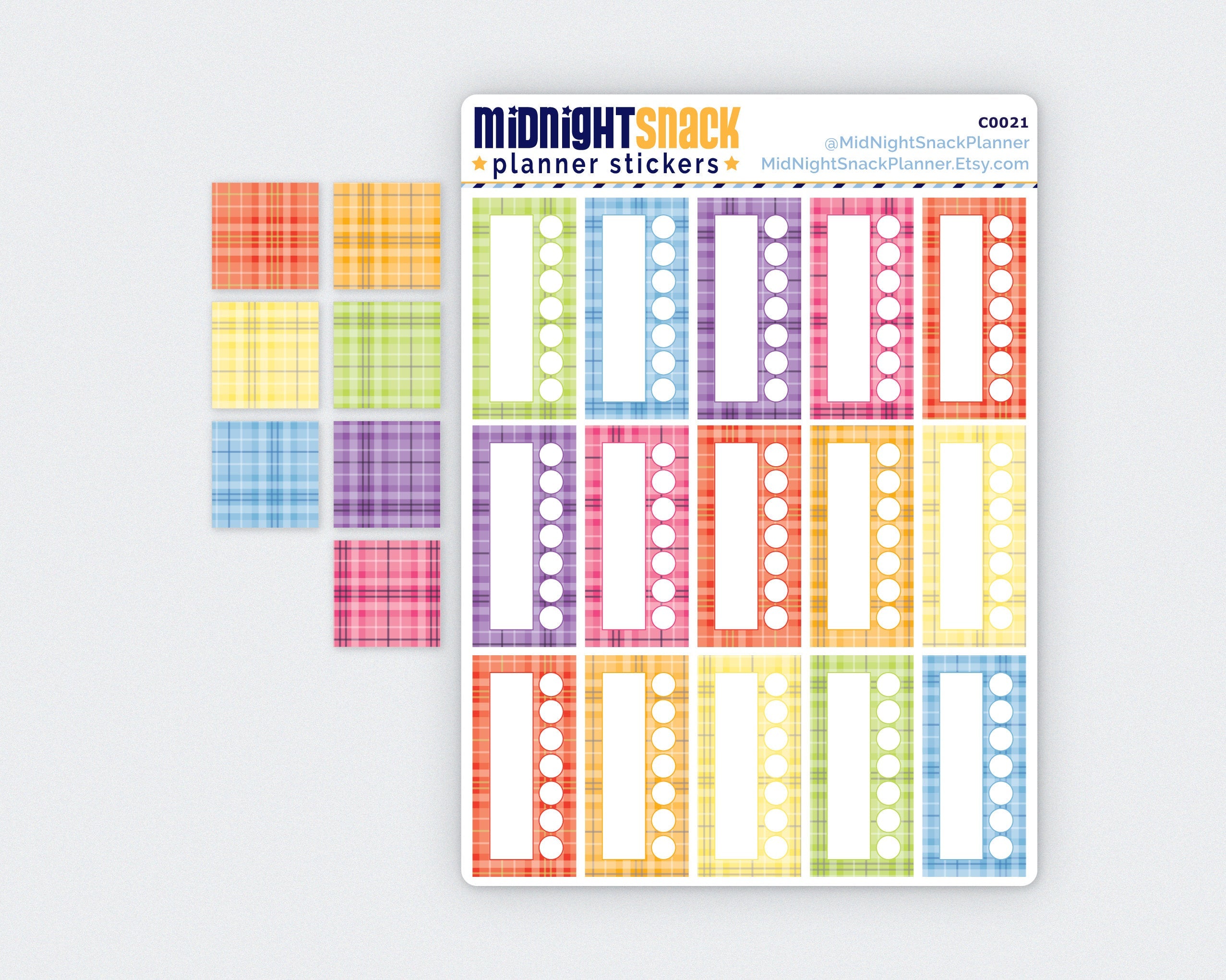 Multi-Colored Plaid Habit Tracker Planner Stickers Midnight Snack Planner