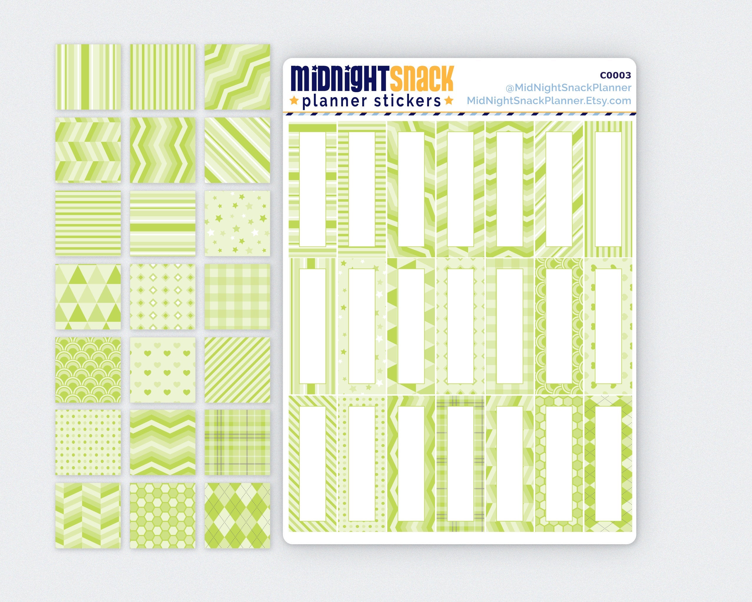 Green Patterned Quarter Boxes Planner Stickers Midnight Snack Planner