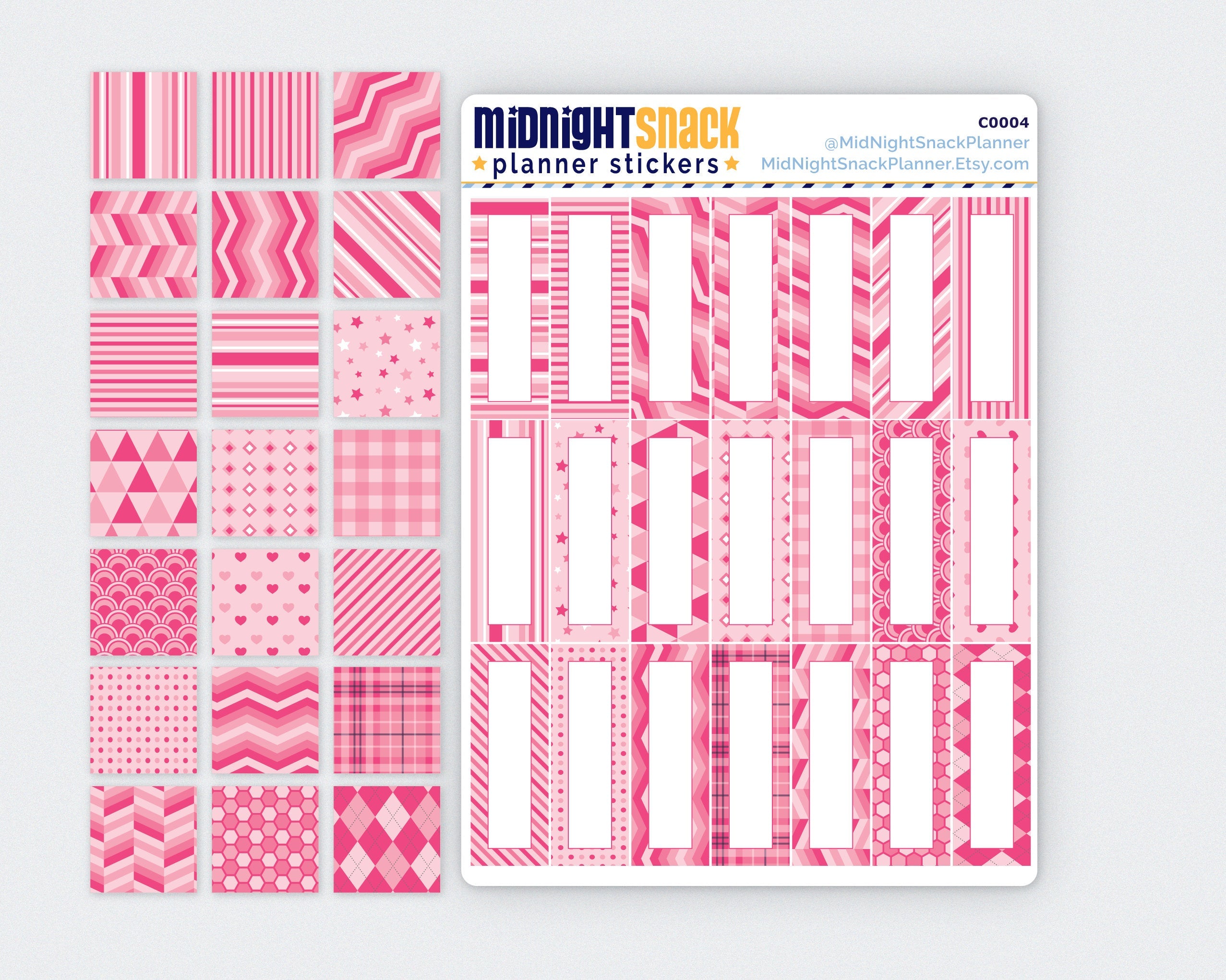 Pink Patterned Quarter Boxes Planner Stickers Midnight Snack Planner