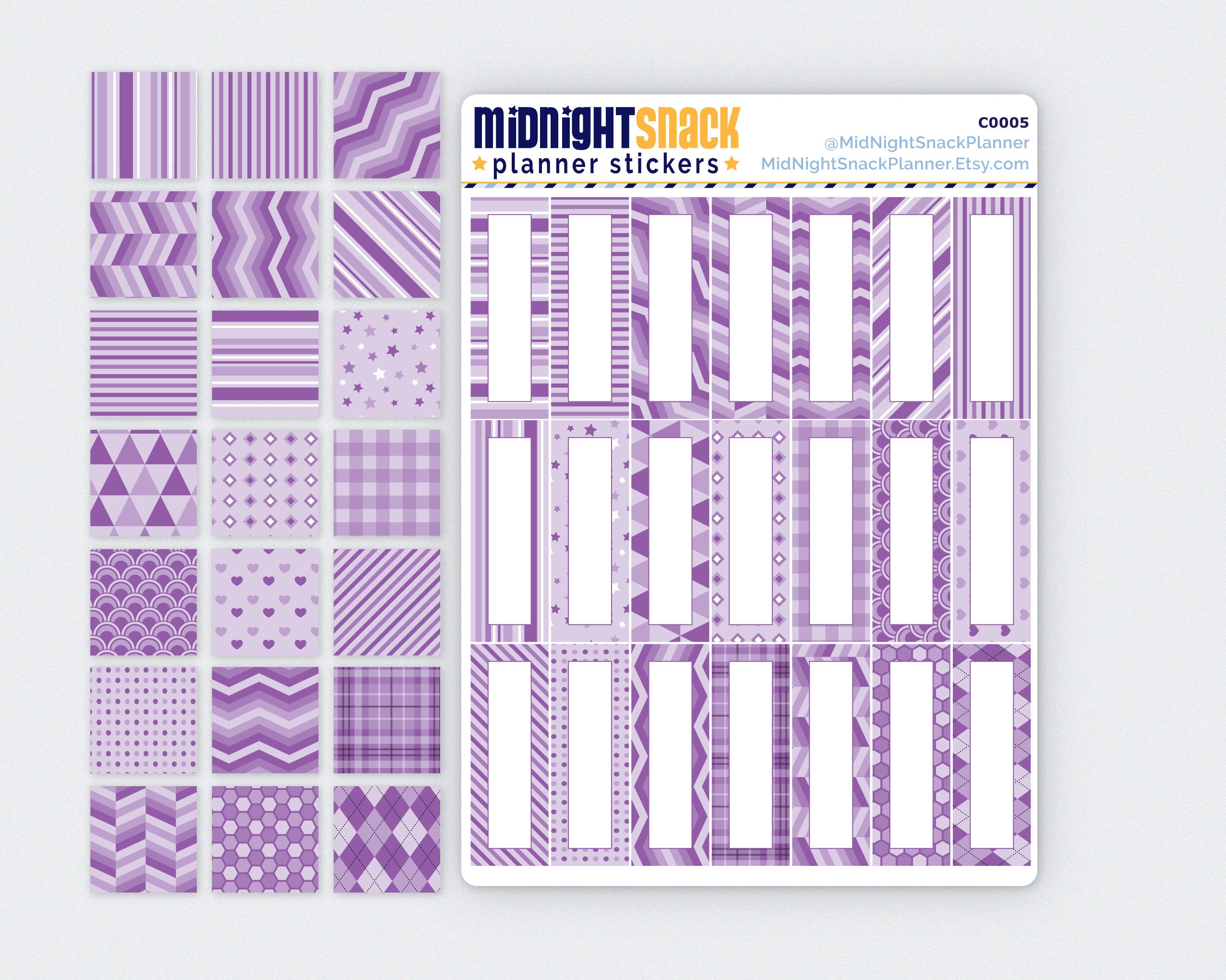 Purple Patterned Quarter Boxes Planner Stickers Midnight Snack Planner