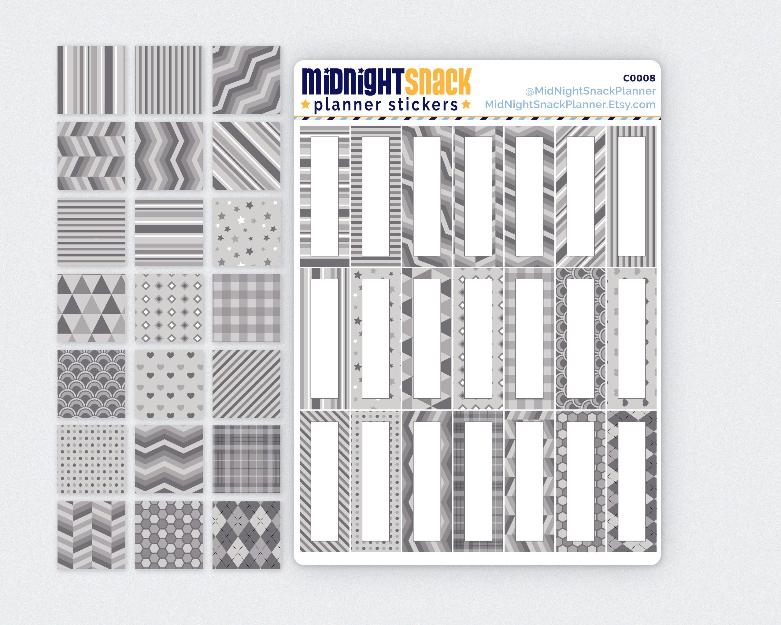 Grey Patterned Quarter Boxes Planner Stickers Midnight Snack Planner