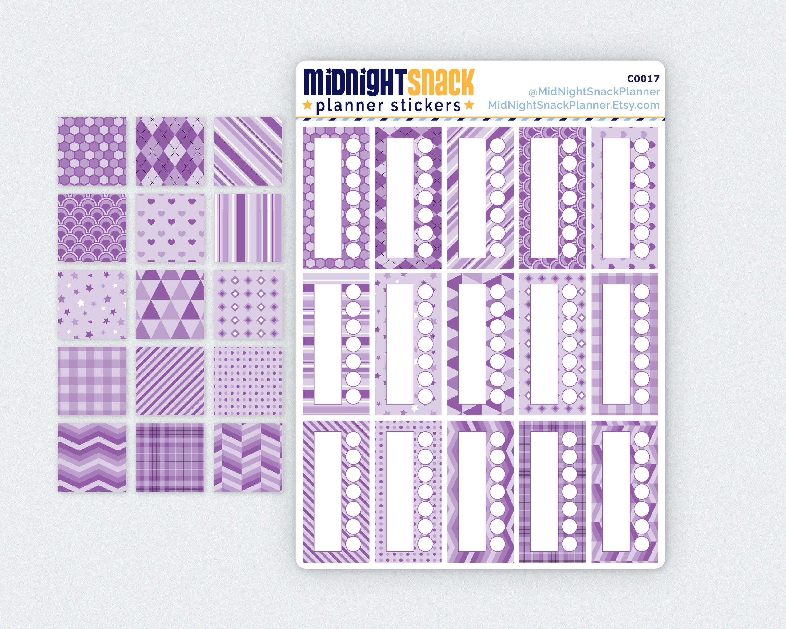 Purple Patterned Habit Tracker Planner Stickers Midnight Snack Planner