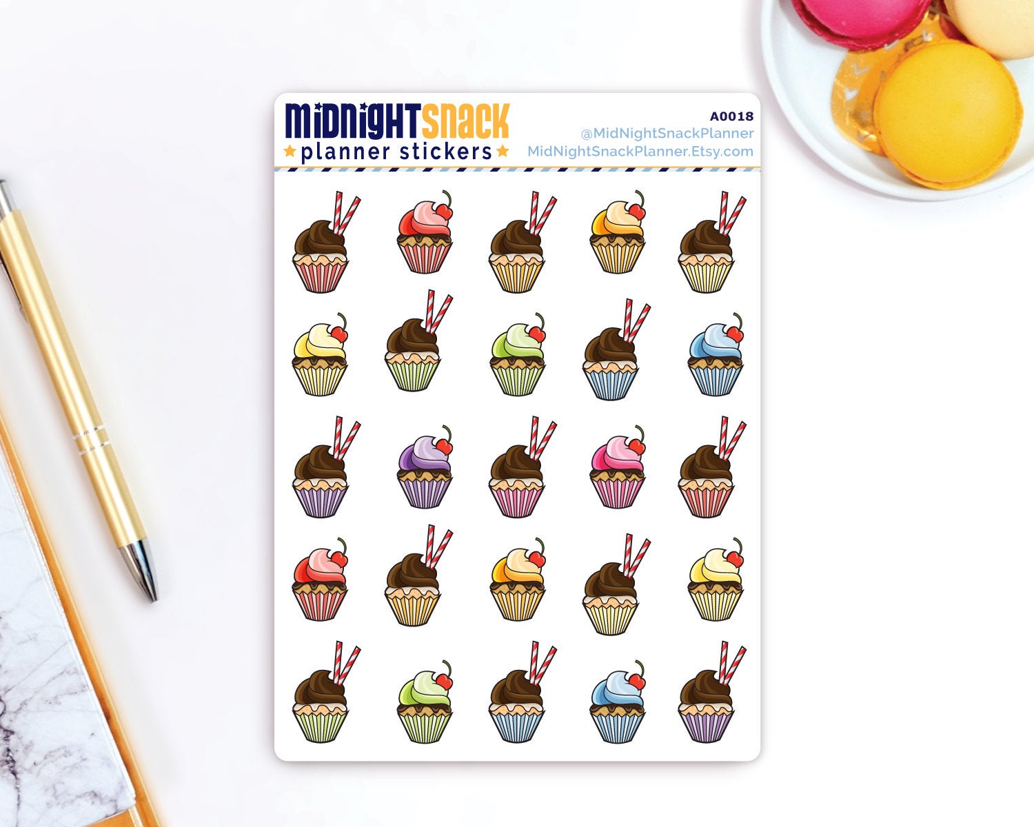 Cupcake Icon: Birthday Reminder Planner Stickers Midnight Snack Planner