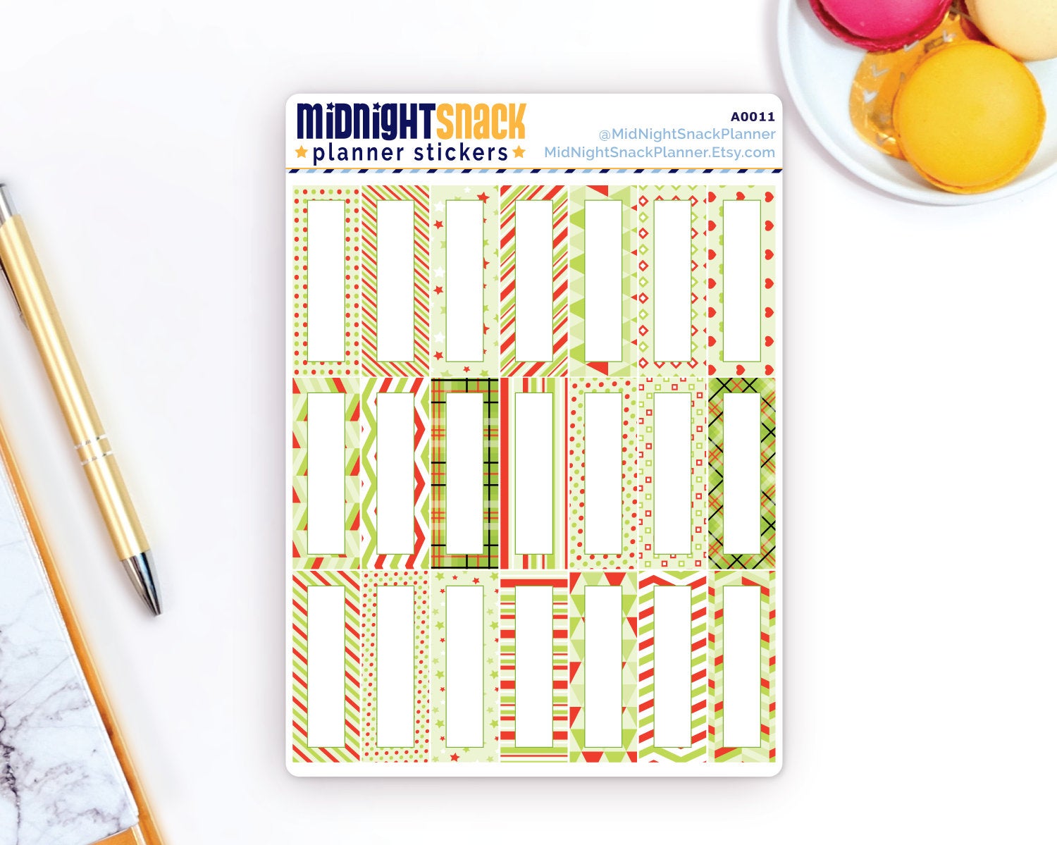 Christmas Pattern Quarter Boxes Planner Stickers Midnight Snack Planner