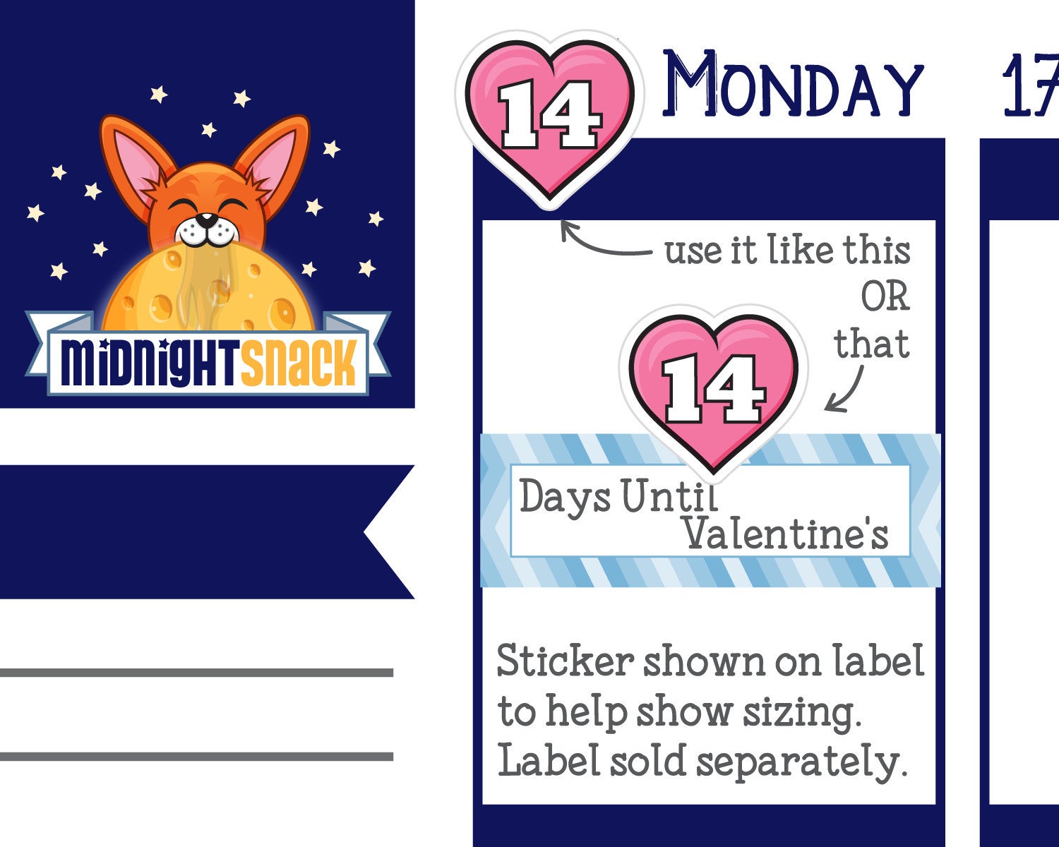 Valentine’s Day Heart: February or Love Date Cover Planner Stickers Midnight Snack Planner