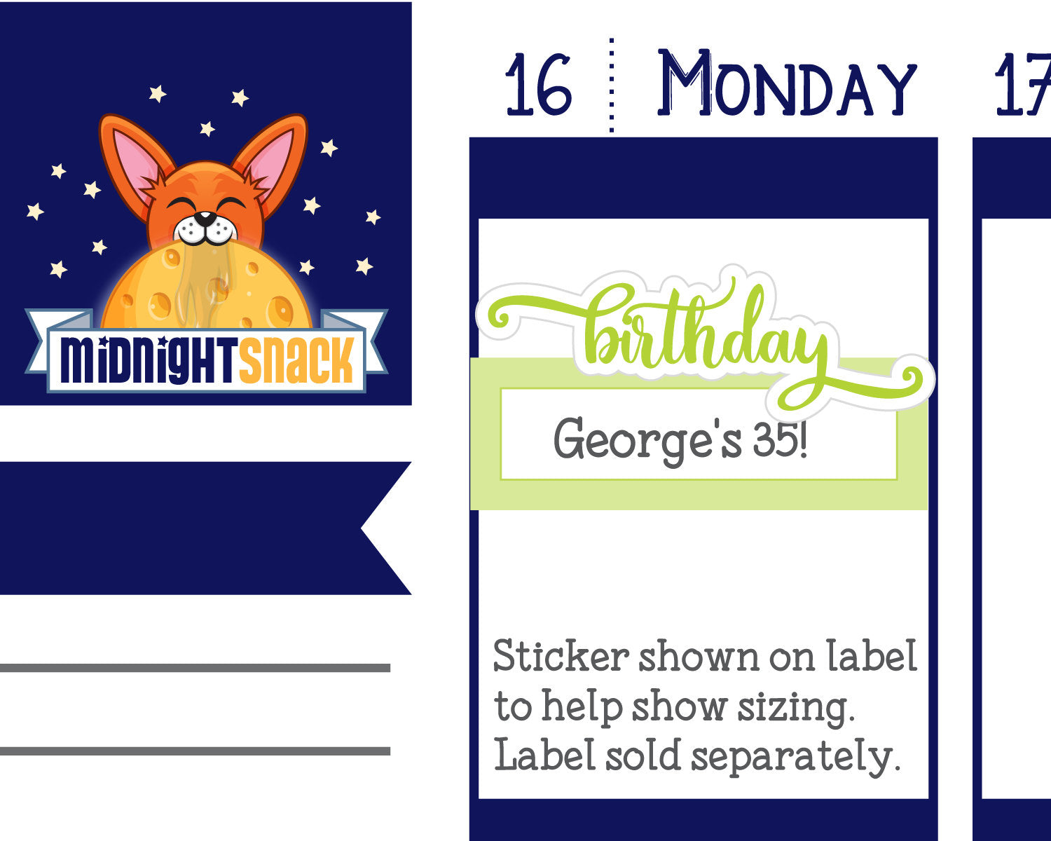 Birthday Script Word Planner Stickers Midnight Snack Planner