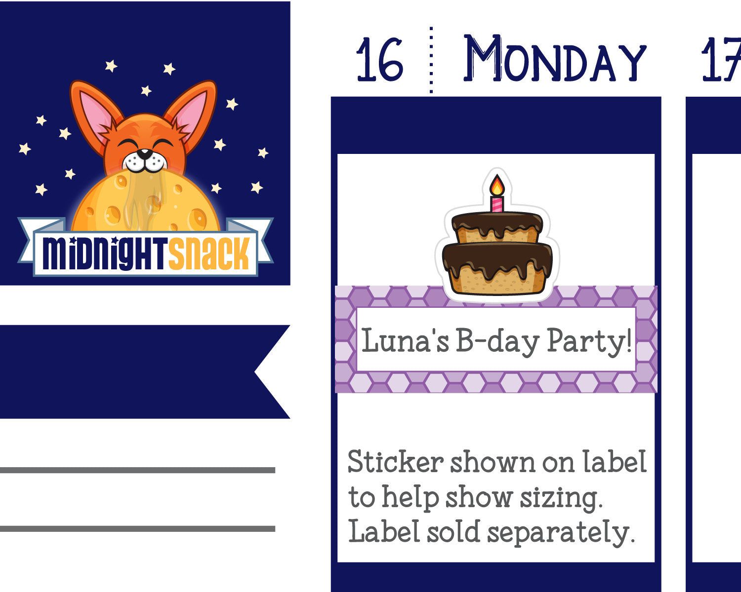 Birthday Cake Icon: Birthday Planner Sticker Midnight Snack Planner
