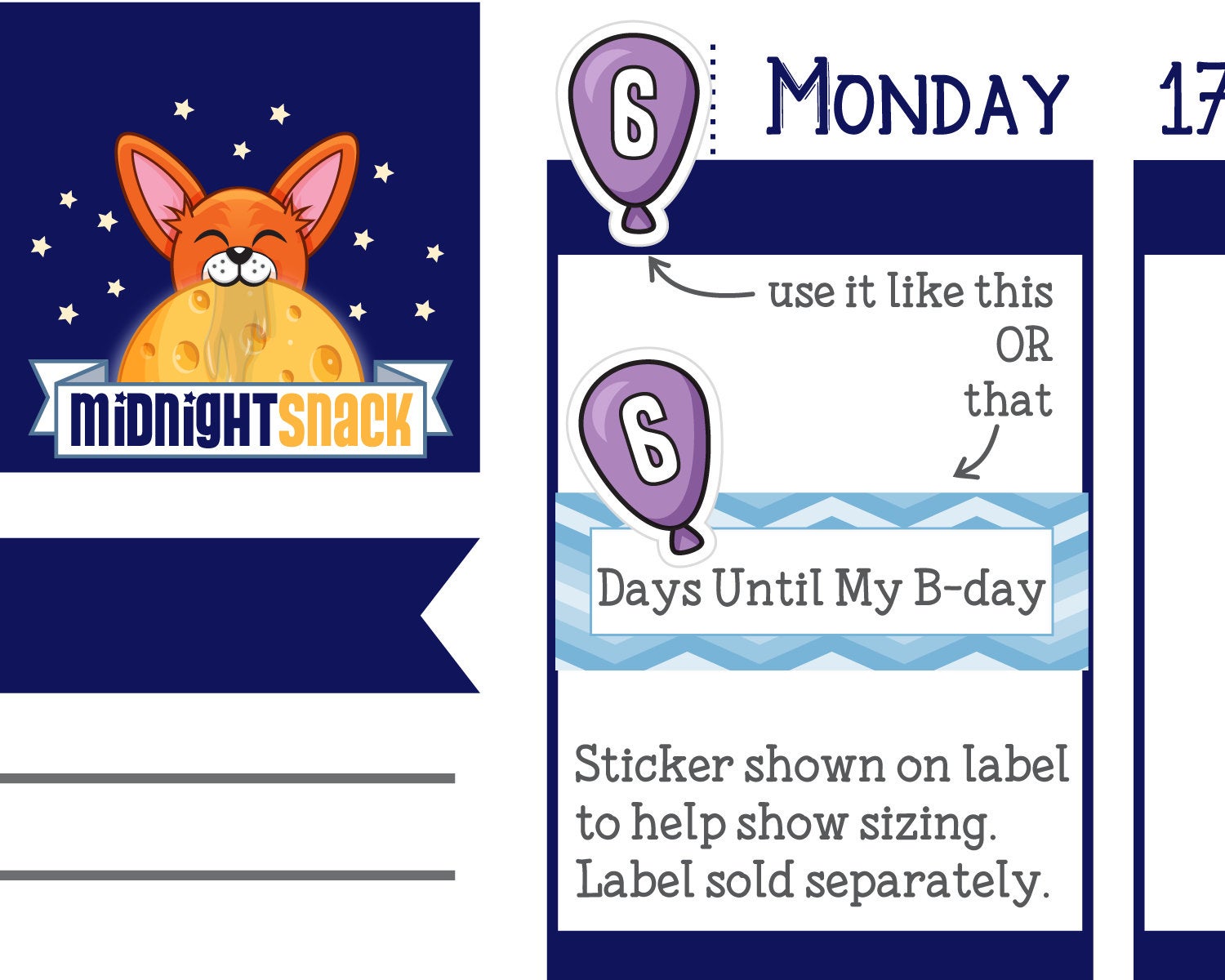 Birthday Balloons Icon Planner Stickers: Birthday Month  Date Cover Midnight Snack Planner
