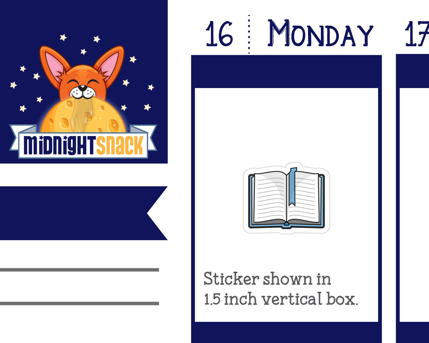 Open Book Icon: Reading Planner Stickers Midnight Snack Planner