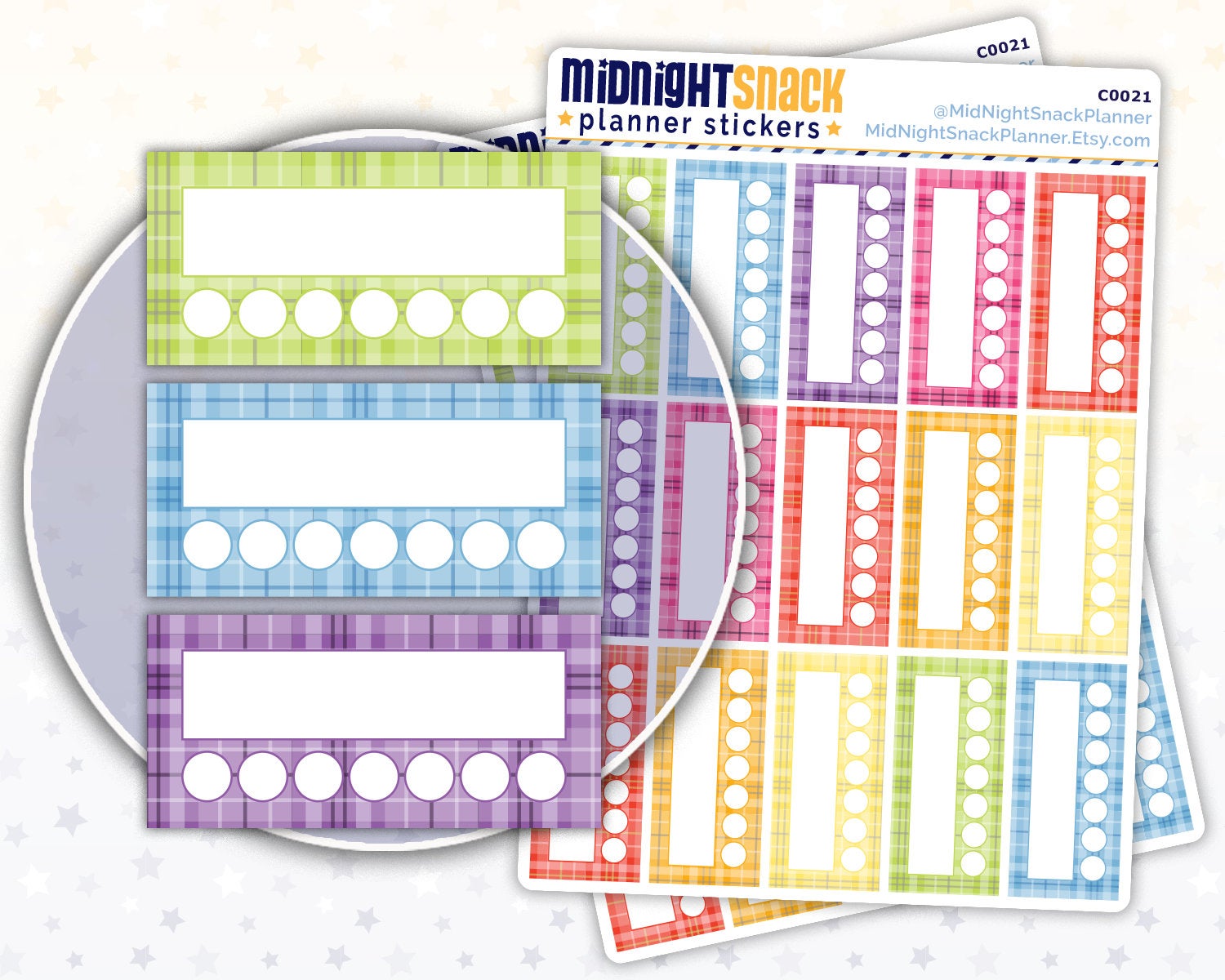 Multi-Colored Plaid Habit Tracker Planner Stickers Midnight Snack Planner