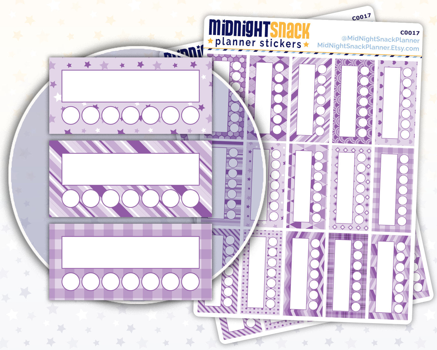 Purple Patterned Habit Tracker Planner Stickers Midnight Snack Planner