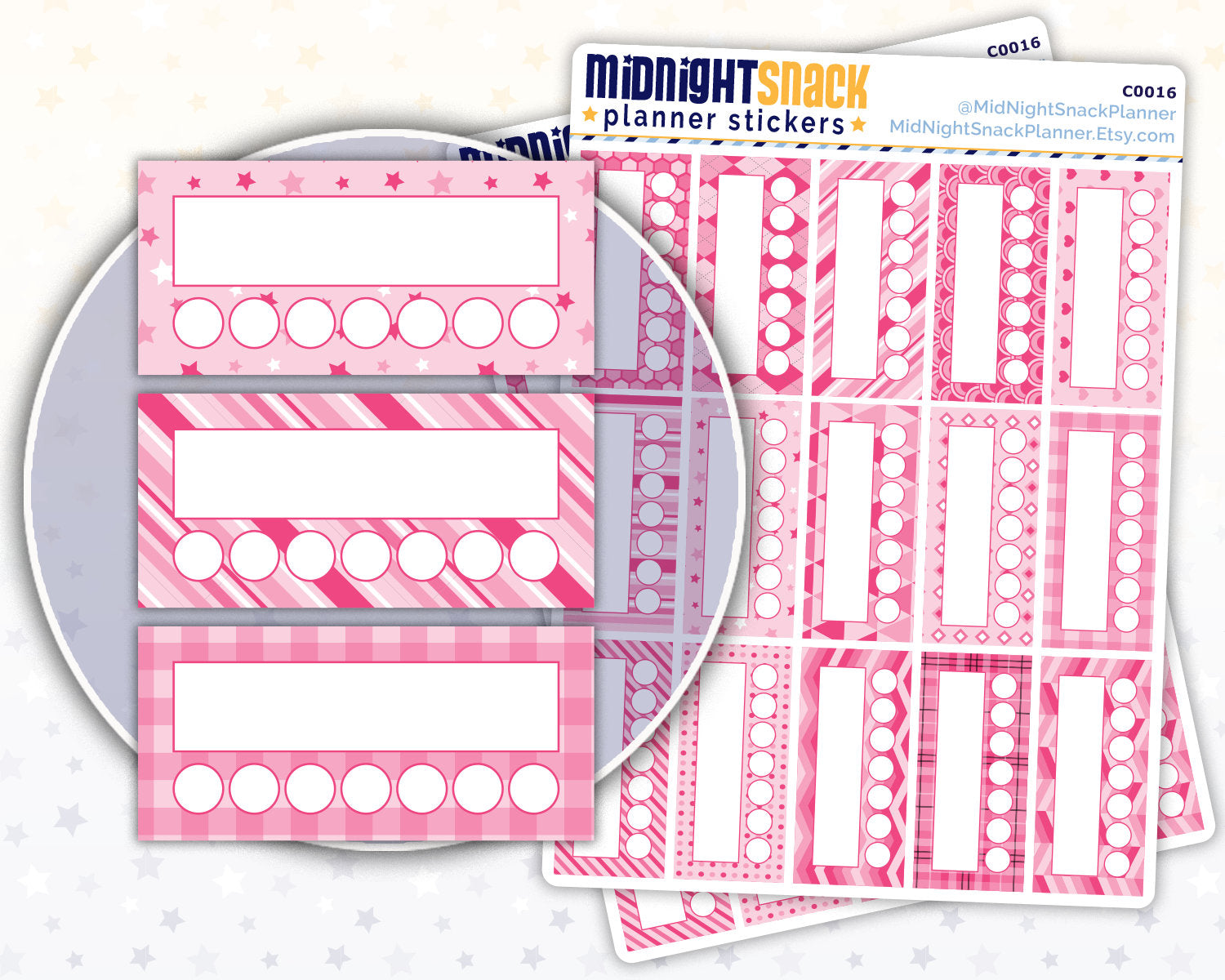 Pink Patterned Habit Tracker Planner Stickers Midnight Snack Planner