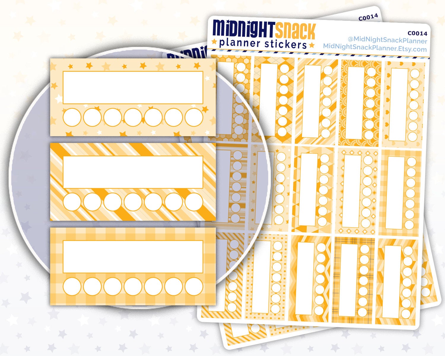 Orange Patterned Habit Tracker Planner Stickers Midnight Snack Planner