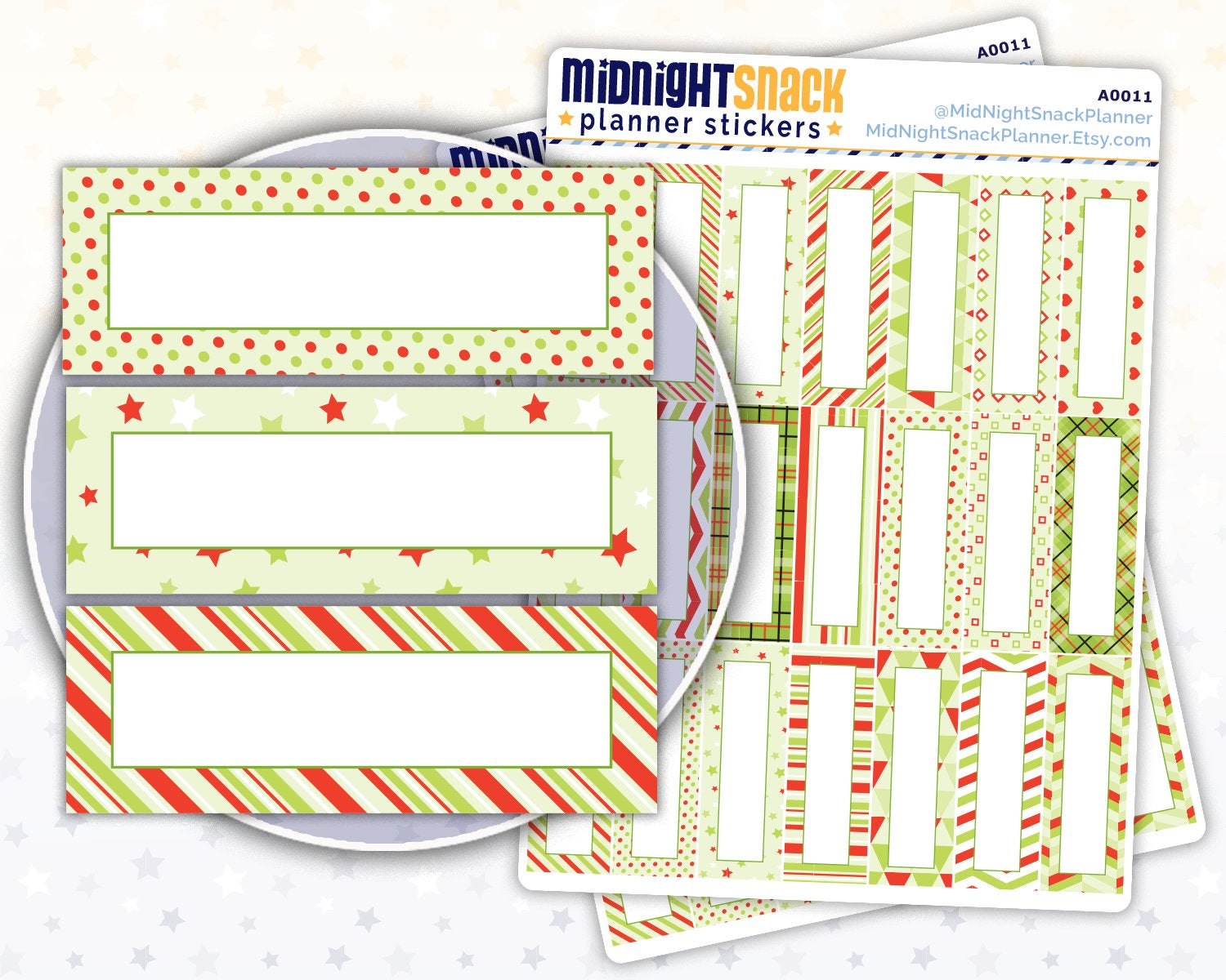 Christmas Pattern Quarter Boxes Planner Stickers Midnight Snack Planner