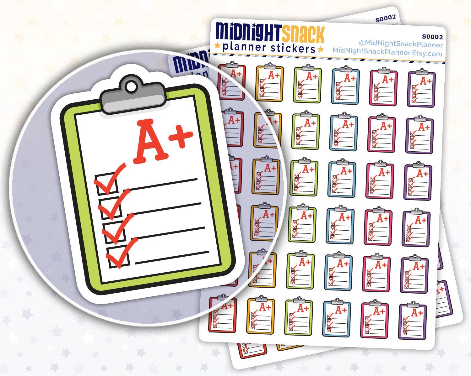 Report Card or Test Icon: Back to School Planner Stickers Midnight Snack Planner