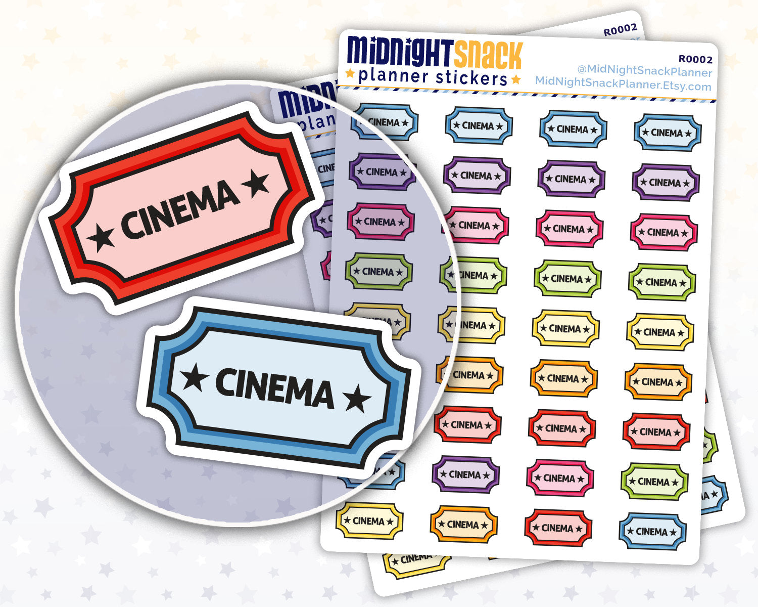 Cinema Ticket Icon: Movie Night Planner Stickers Midnight Snack Planner