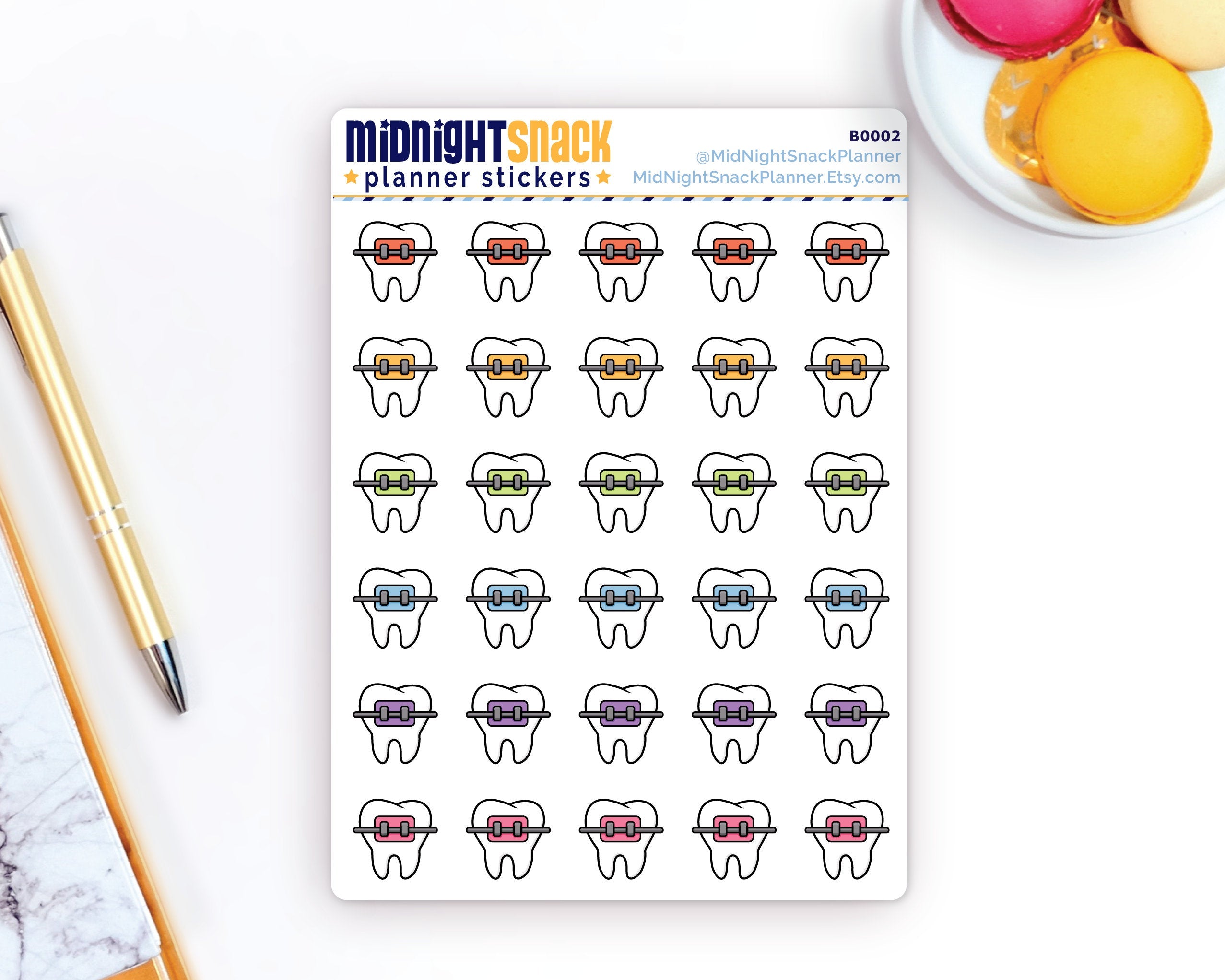 Tooth with Braces Icon: Orthodontist Appointment Planner Stickers Midnight Snack Planner