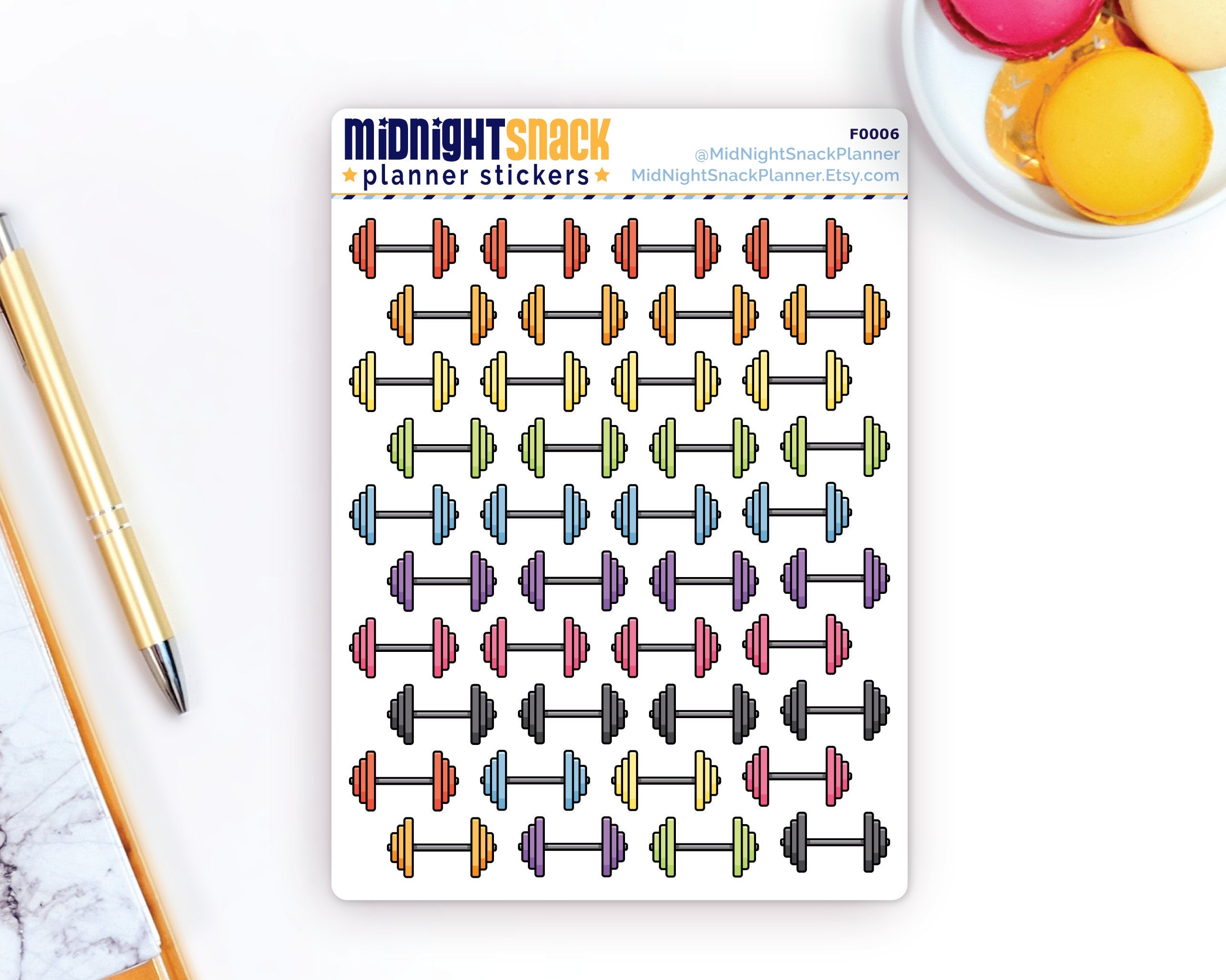 Dumbbell Weights Icon: Strength Training Fitness Planner Stickers Midnight Snack Planner