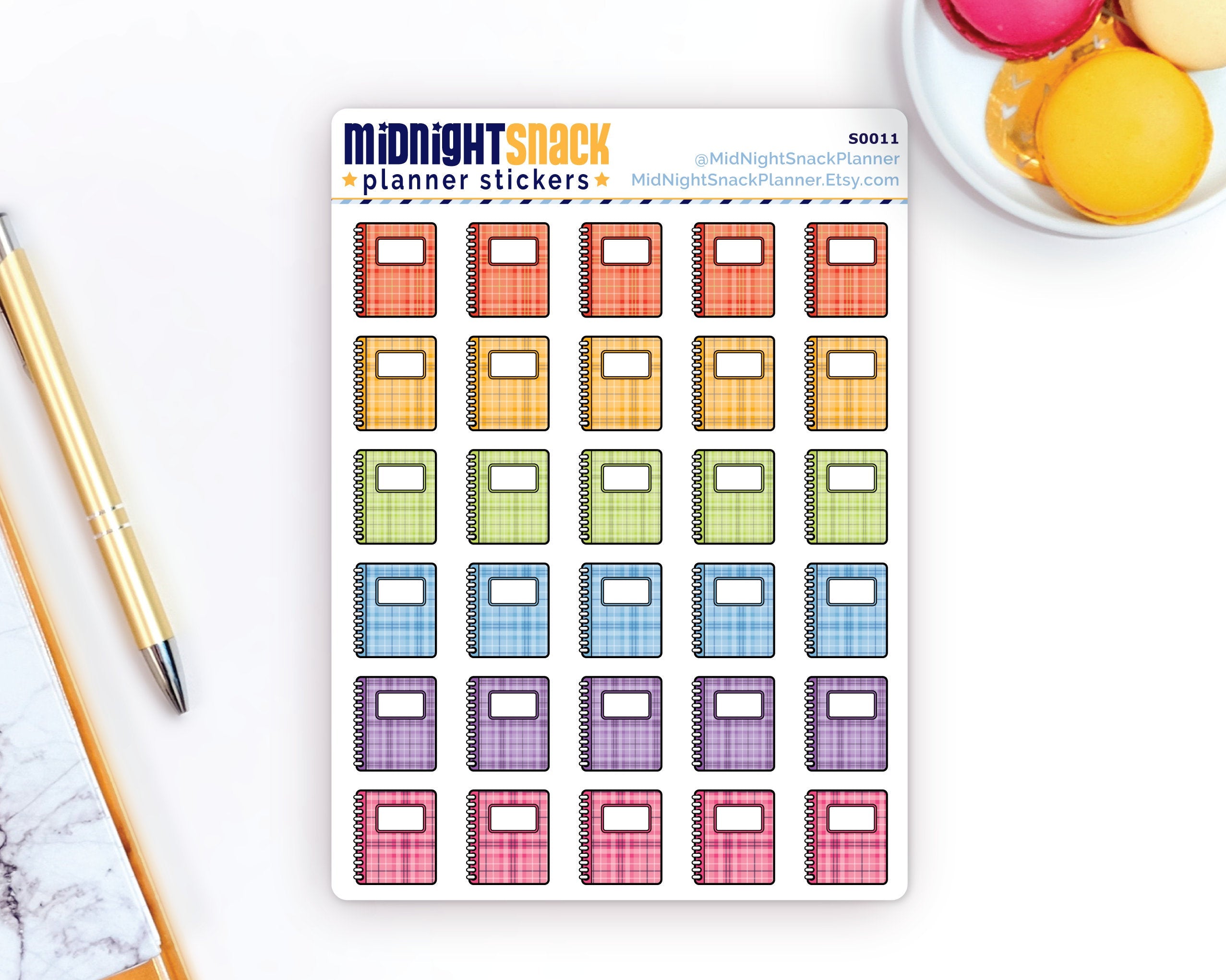 Plaid Spiral Journal Icon Planner Stickers Midnight Snack Planner