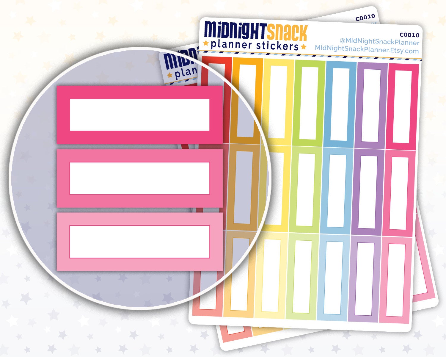 Multi-Colored Quarter Boxes Planner Stickers Midnight Snack Planner