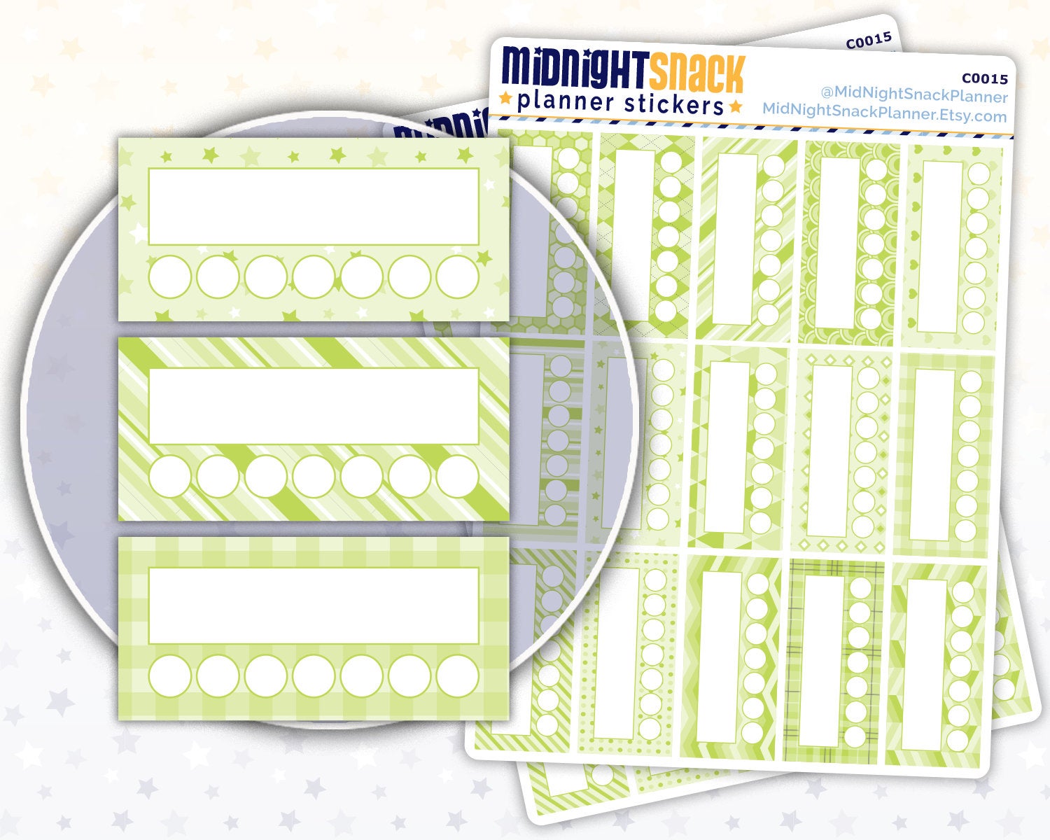 Green Patterned Habit Tracker Planner Stickers Midnight Snack Planner