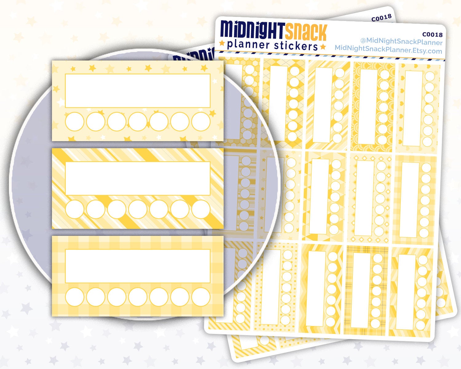 Yellow Patterned Habit Tracker Planner Stickers Midnight Snack Planner