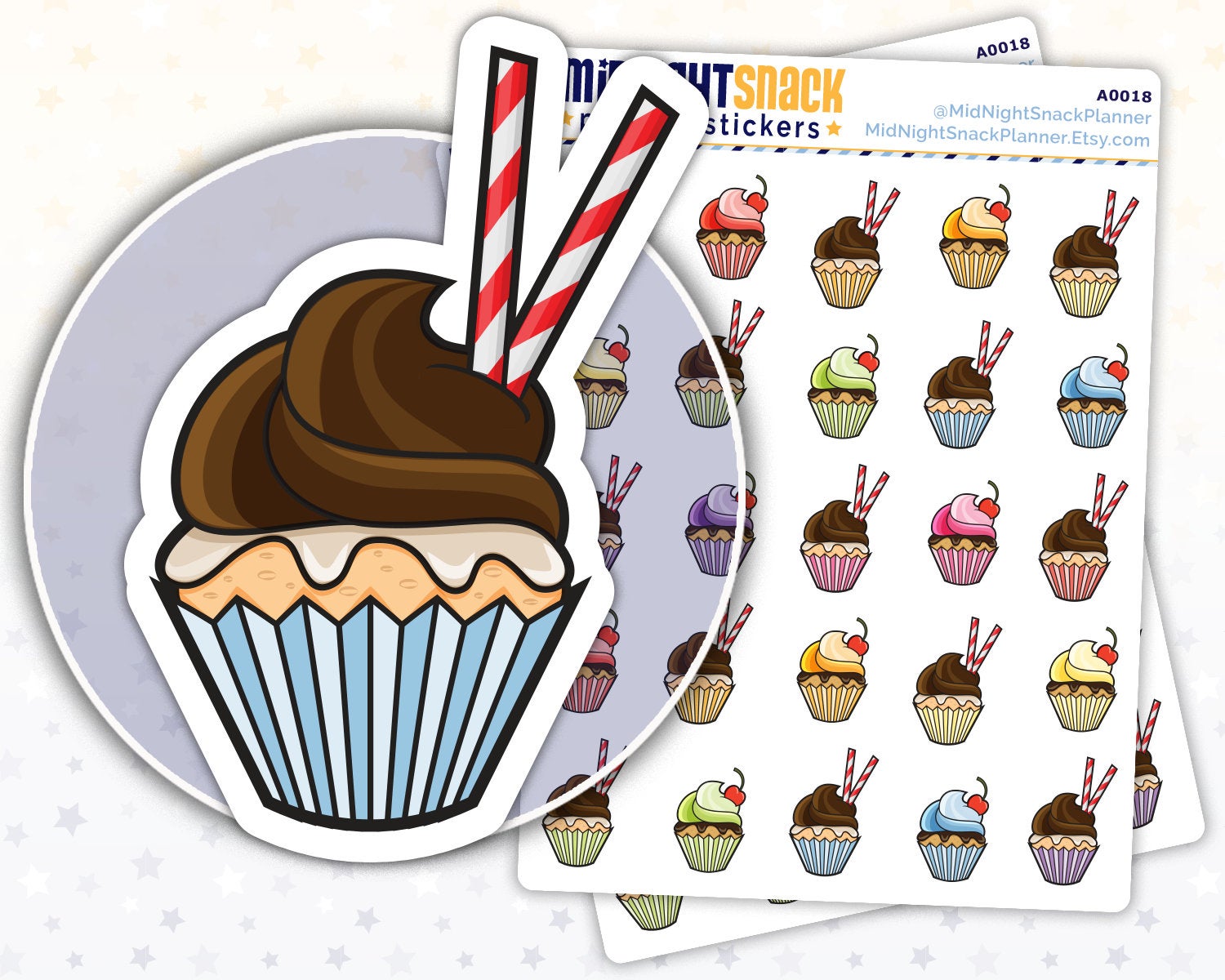 Cupcake Icon: Birthday Reminder Planner Stickers Midnight Snack Planner
