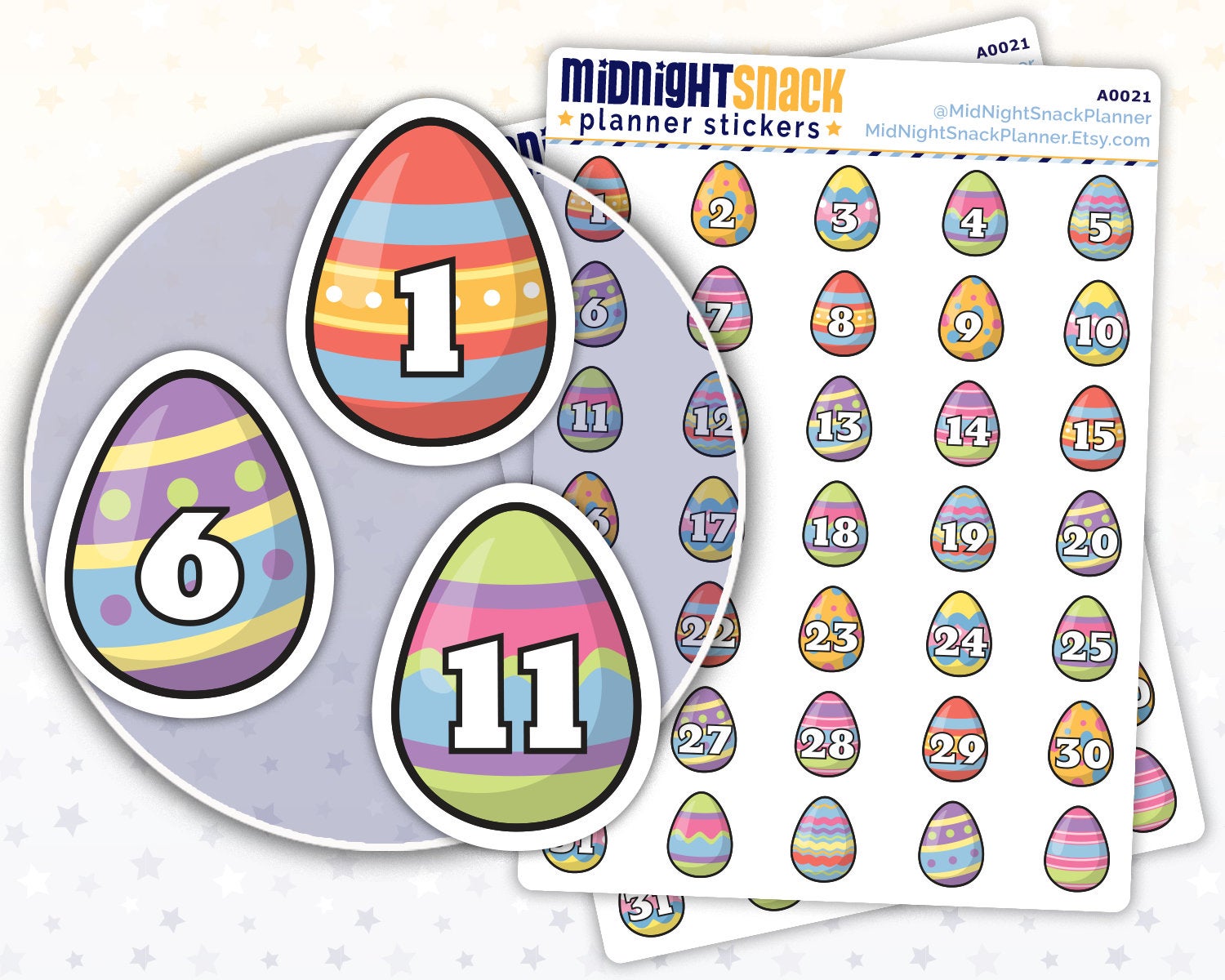 Easter Egg Icon Planner Stickers:  Spring Date Cover Stickers Midnight Snack Planner
