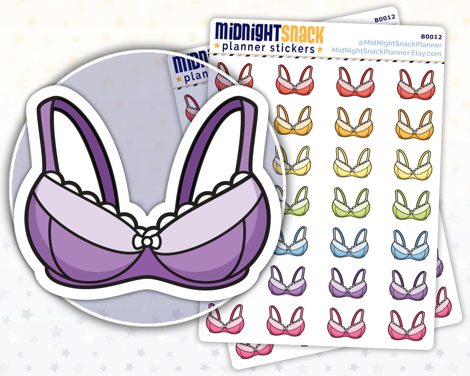 Bra Icon: Breast Exam Reminder Planner Stickers Midnight Snack Planner