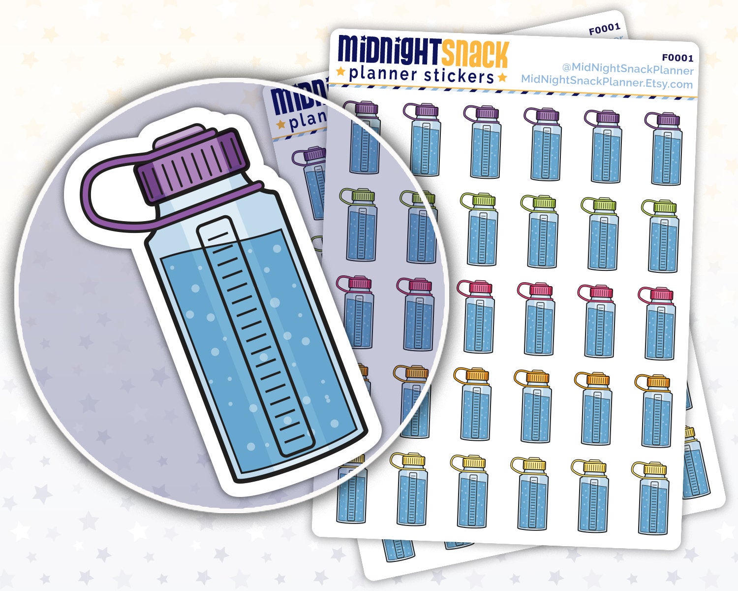 Water Bottle Icon: Health and Fitness Planner Stickers Midnight Snack Planner