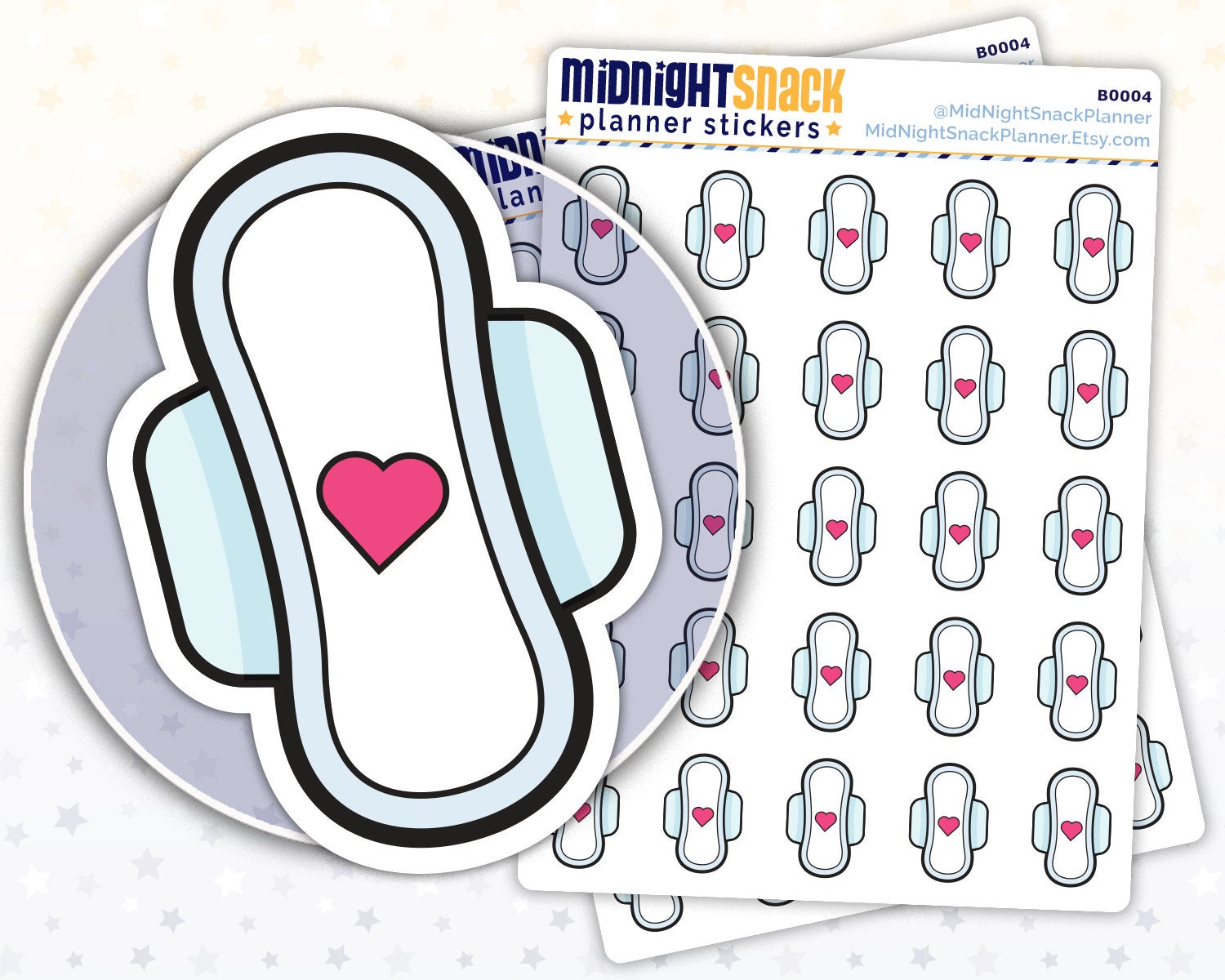 Menstrual Pad Icon: Period Tracker Planner Stickers Midnight Snack Planner