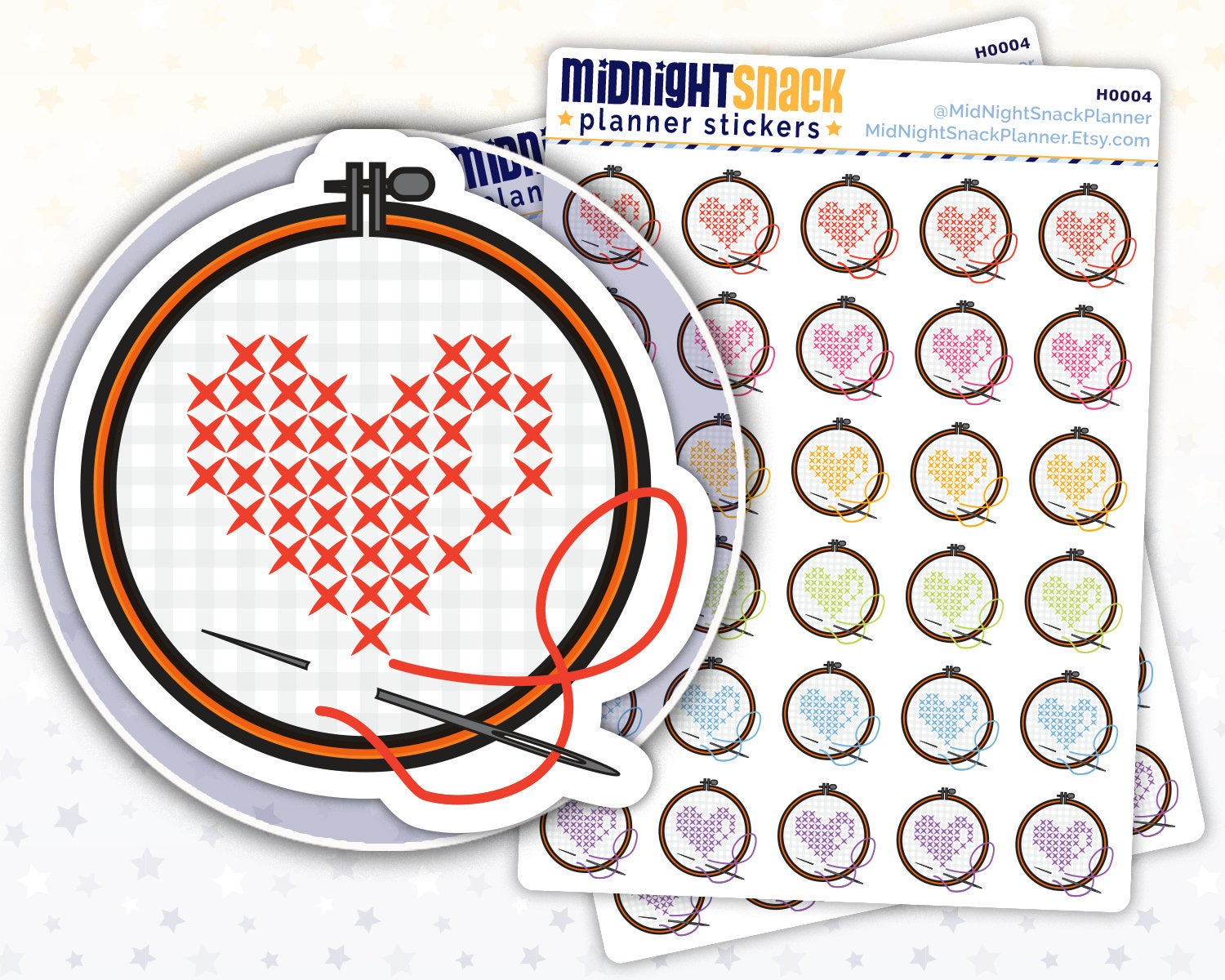 Cross Stitch Or Embroidery Hoop Icon: Craft Planner Stickers Midnight Snack Planner