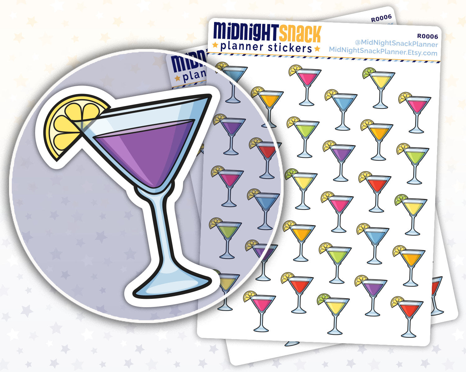 Fancy Cocktail Icon: Ladies Night Out Planner Stickers Midnight Snack Planner