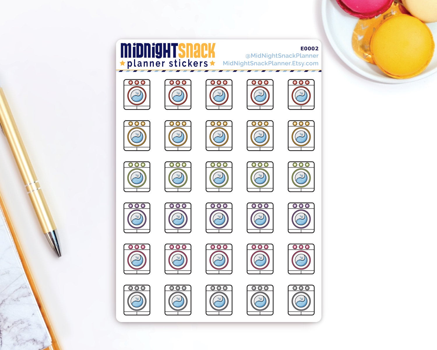 Washing Machine Icon: Laundry Planner Stickers Midnight Snack Planner