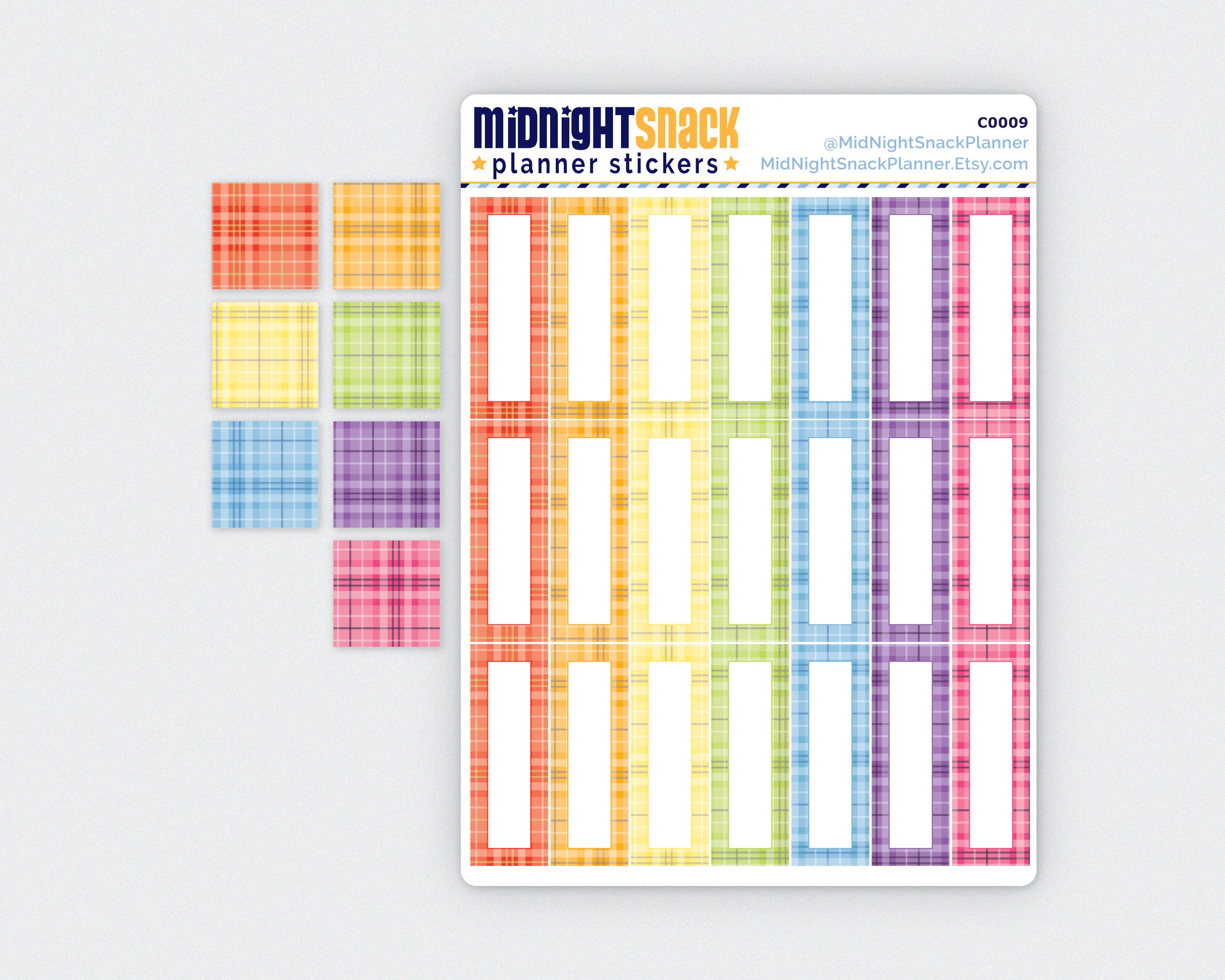 Plaid Multi Colored Quarter Boxes Planner Stickers Midnight Snack Planner