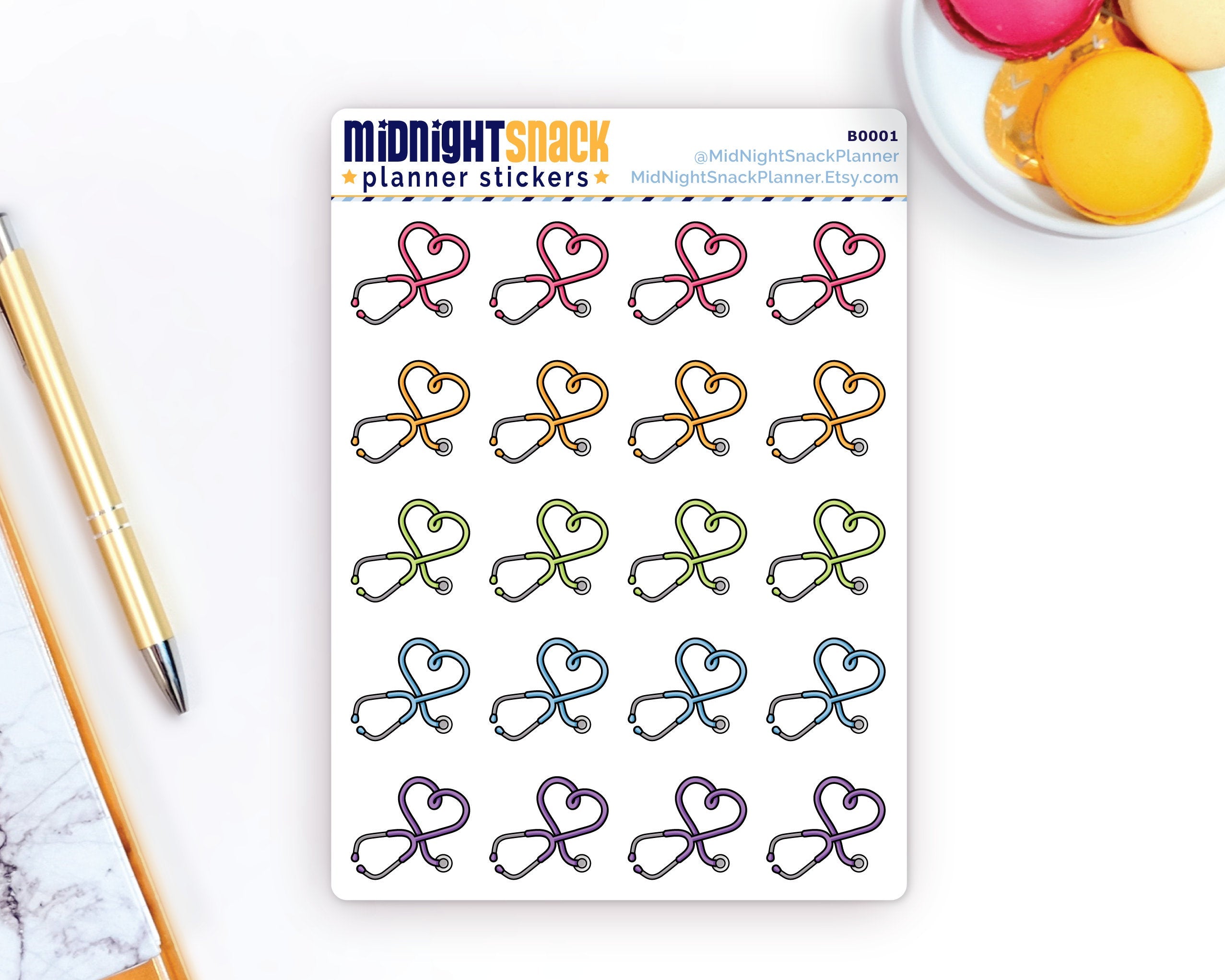 Stethoscope Icon: Doctor Appointment Reminder Planner Stickers Midnight Snack Planner