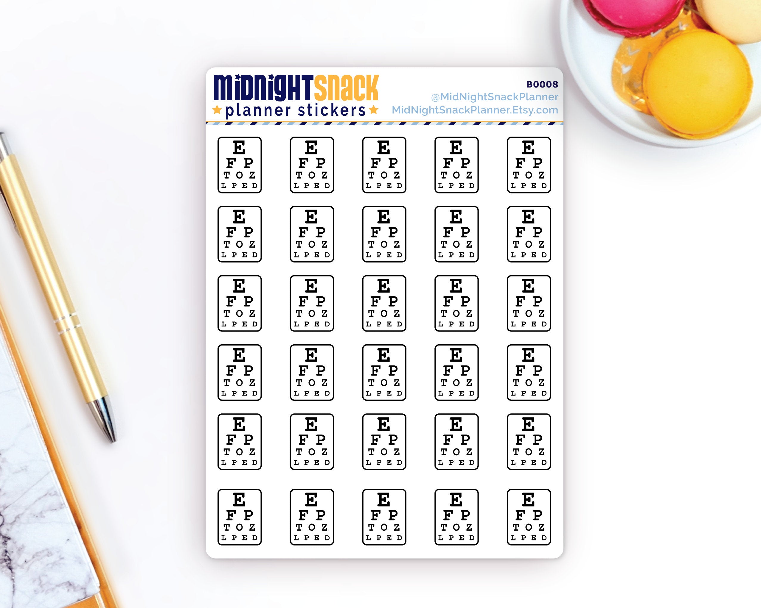 Optometrist Reminder Icon: Appointment Planner Stickers Midnight Snack Planner