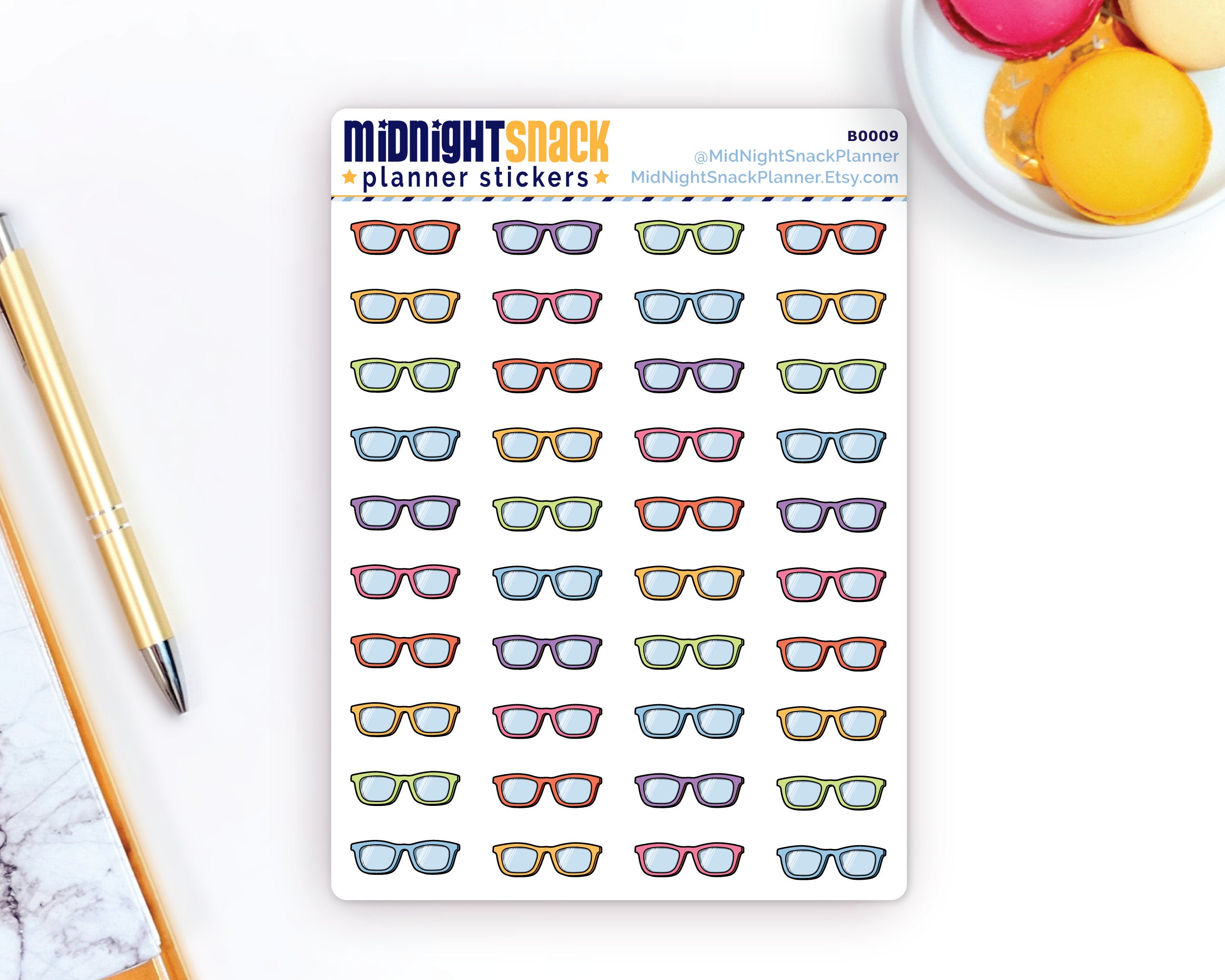 Eye Glasses Icon: Optometrist Appointment Planner Stickers Midnight Snack Planner