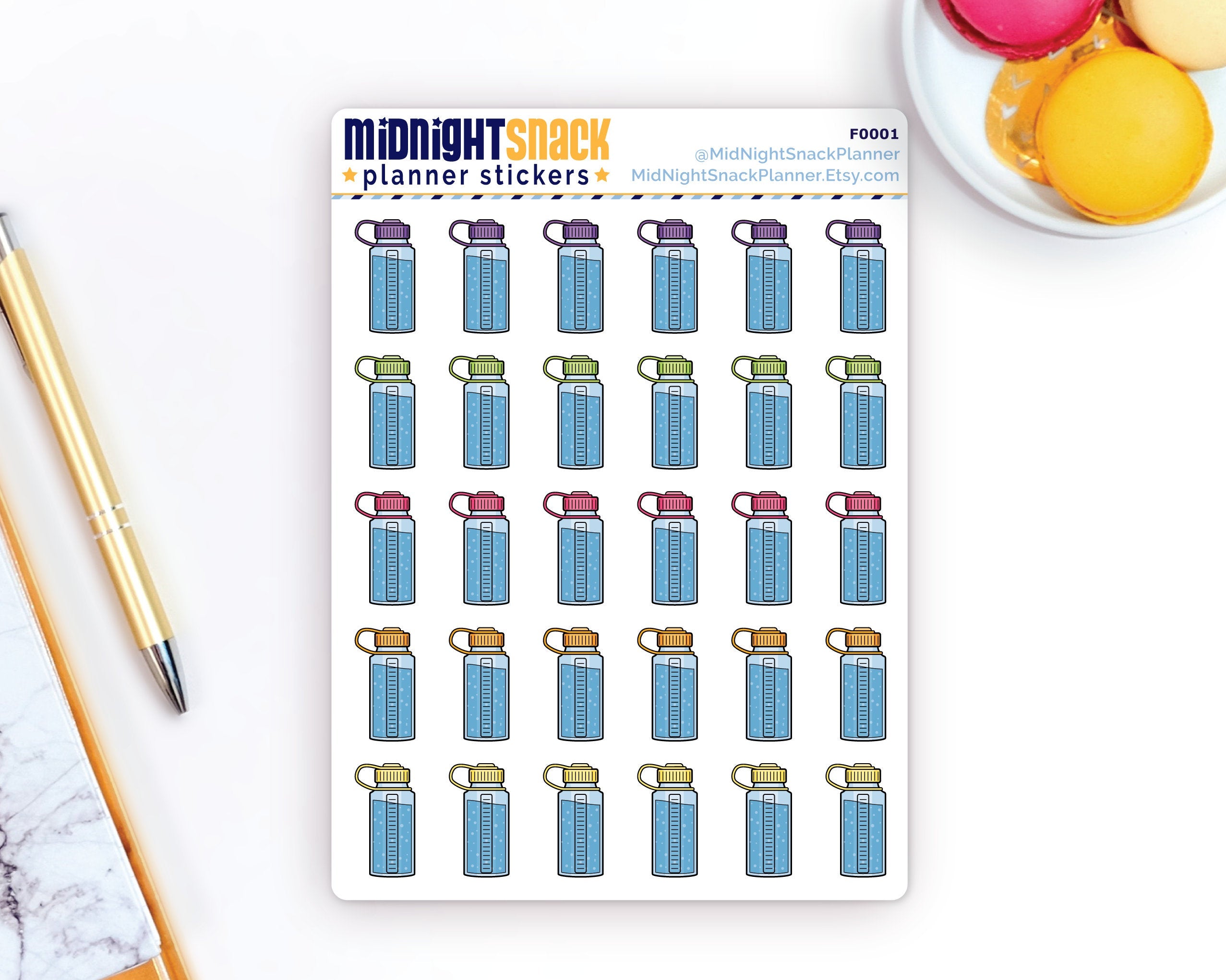 Water Bottle Icon: Health and Fitness Planner Stickers Midnight Snack Planner