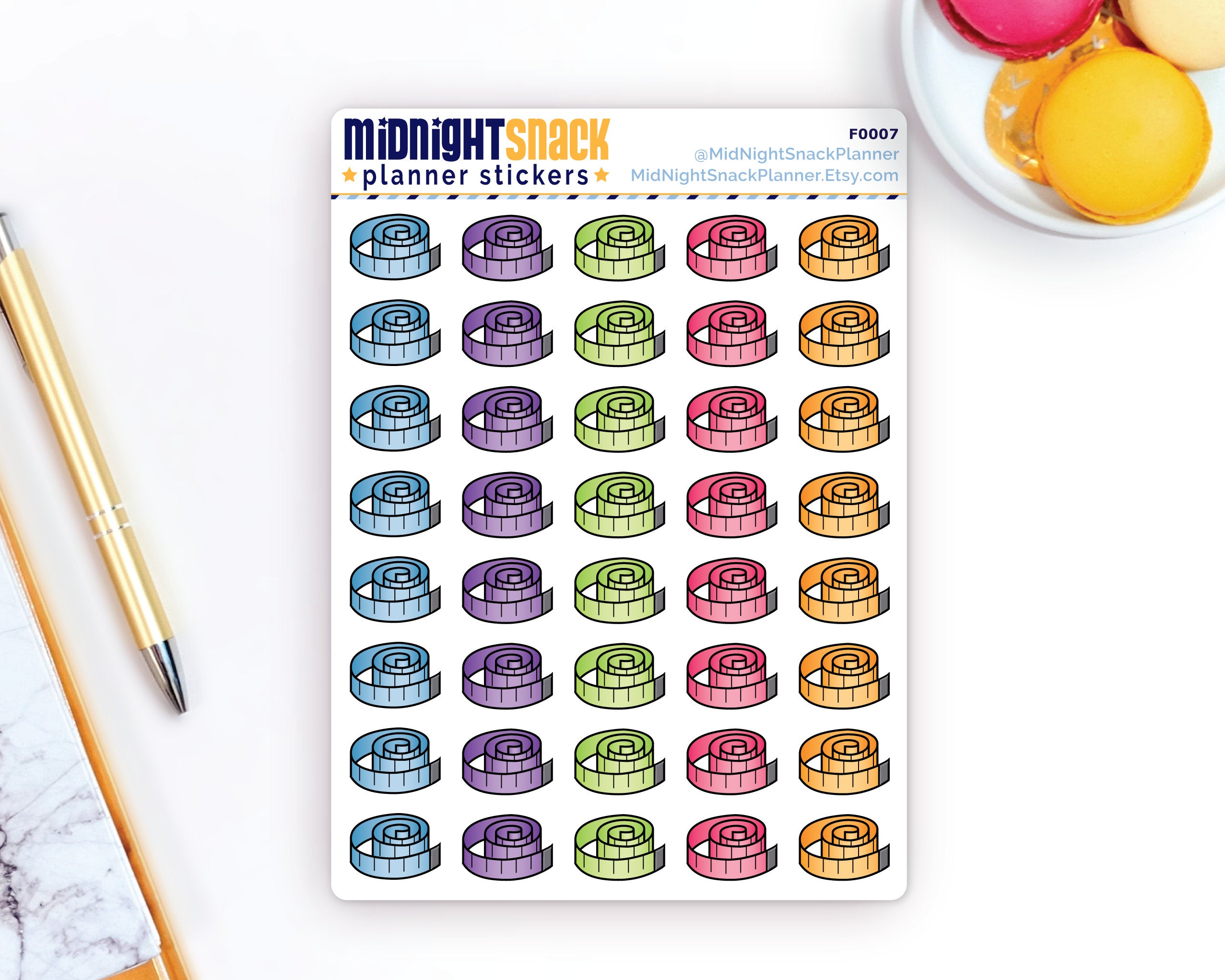 Measuring Tape Icon: Weight Loss and Fitness Planner Stickers Midnight Snack Planner