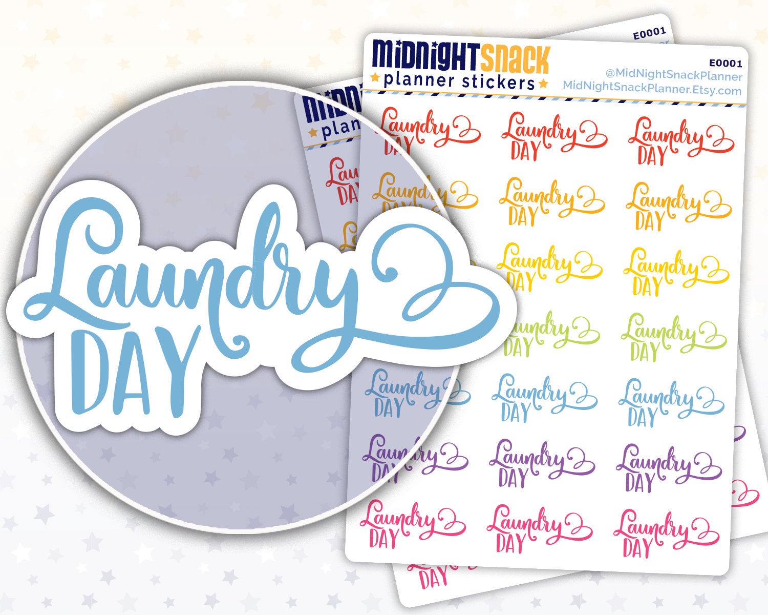Laundry Day Script Planner Stickers Midnight Snack Planner