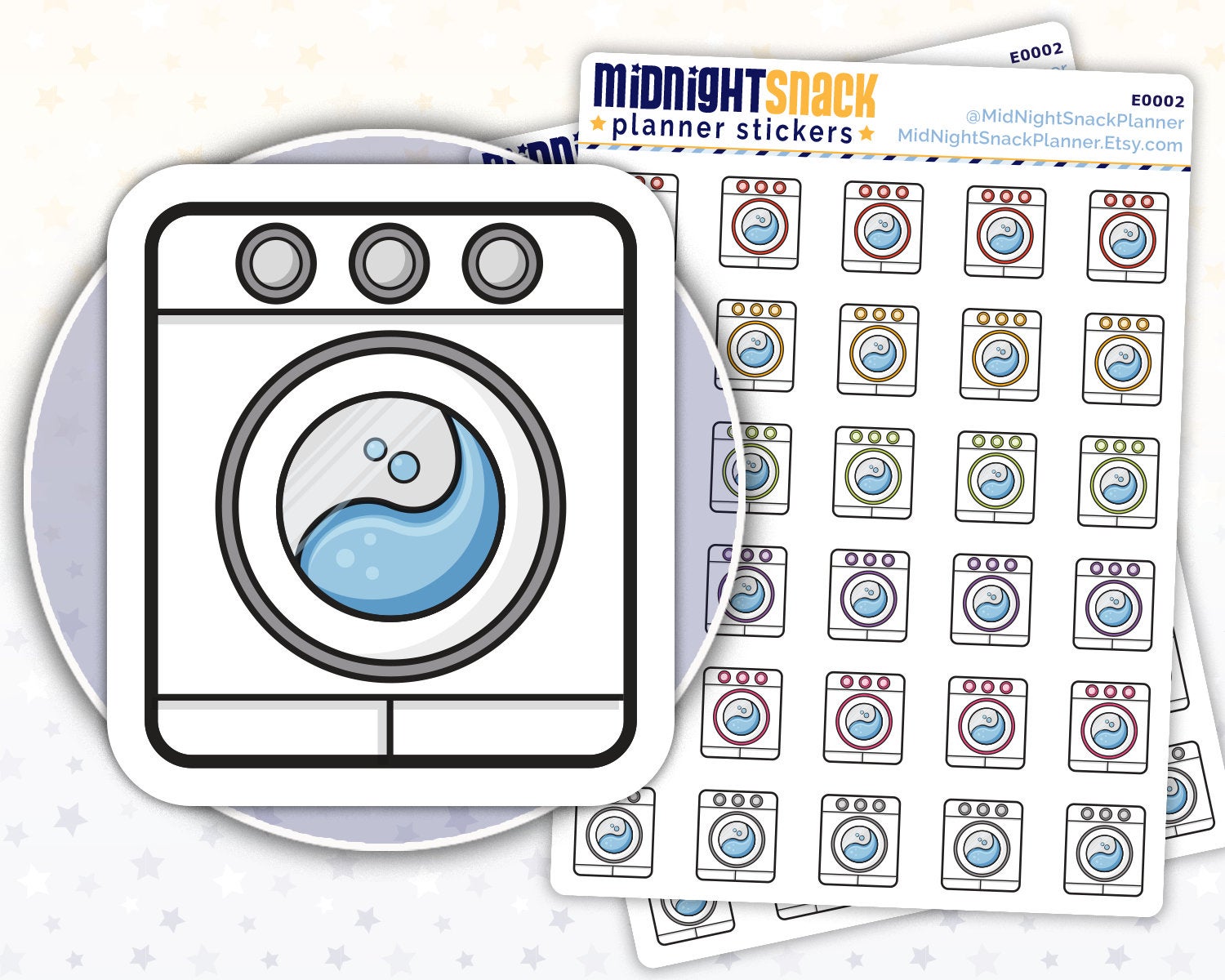 Washing Machine Icon: Laundry Planner Stickers Midnight Snack Planner