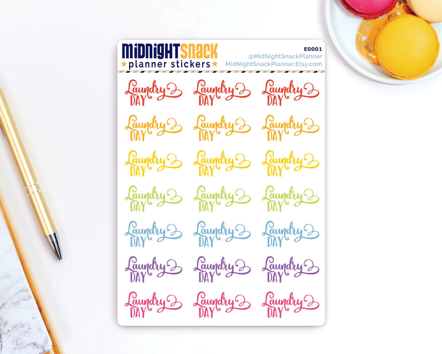 Laundry Day Script Planner Stickers Midnight Snack Planner