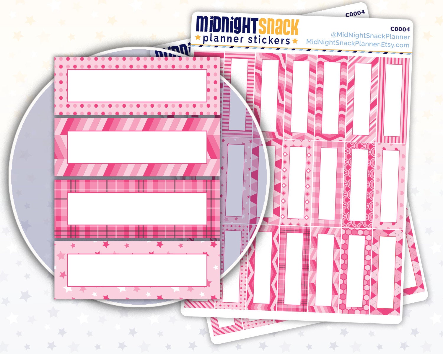 Pink Patterned Quarter Boxes Planner Sticker from Midnight Snack Planner