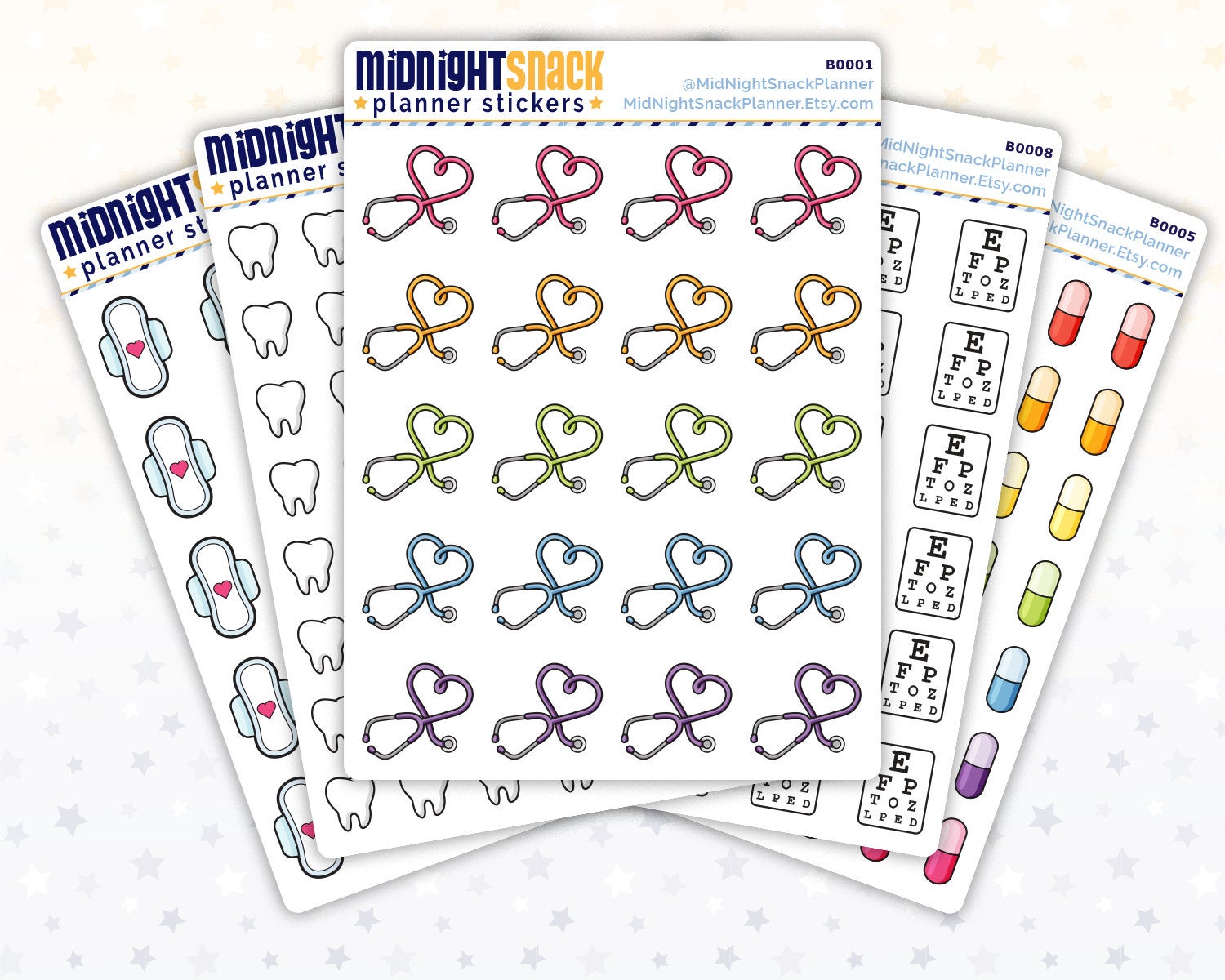 5 Sheet Bundle of Health and Appointments Planner Stickers from Midnight Snack Planner